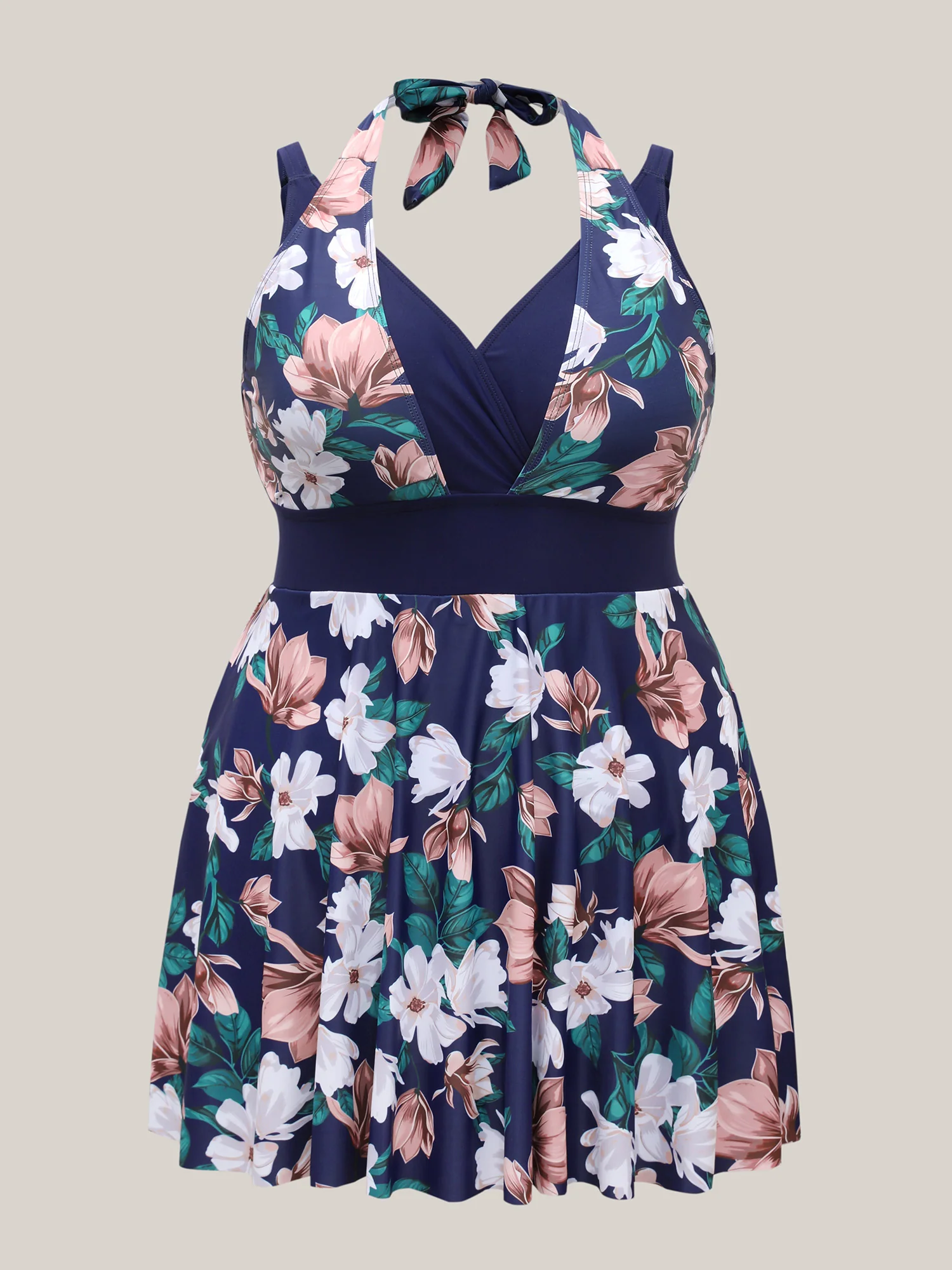 Floral Print Color Block Swim Dress - Image 7