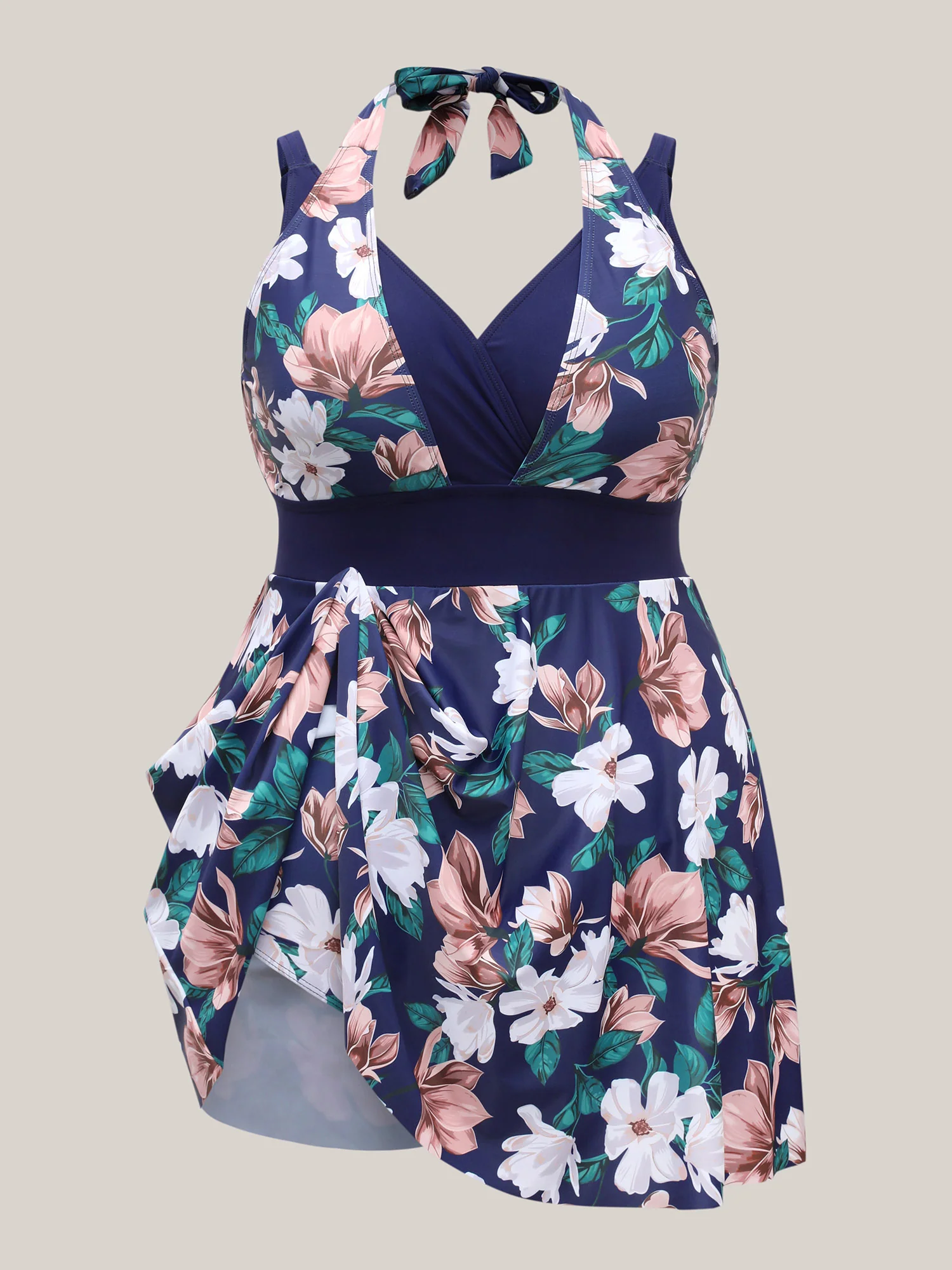 Floral Print Color Block Swim Dress - Image 8