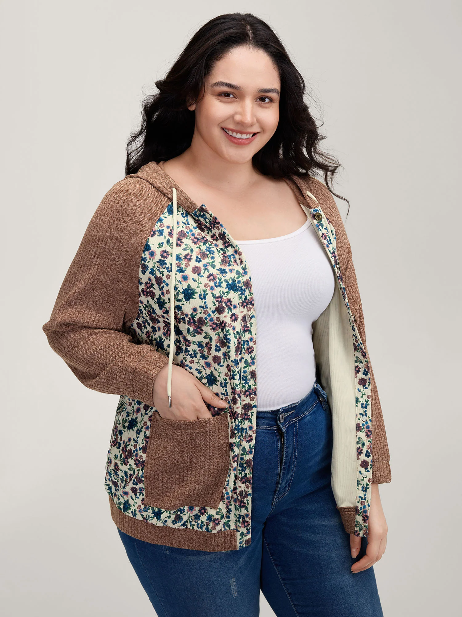 Floral Print Color Contrast Jacket