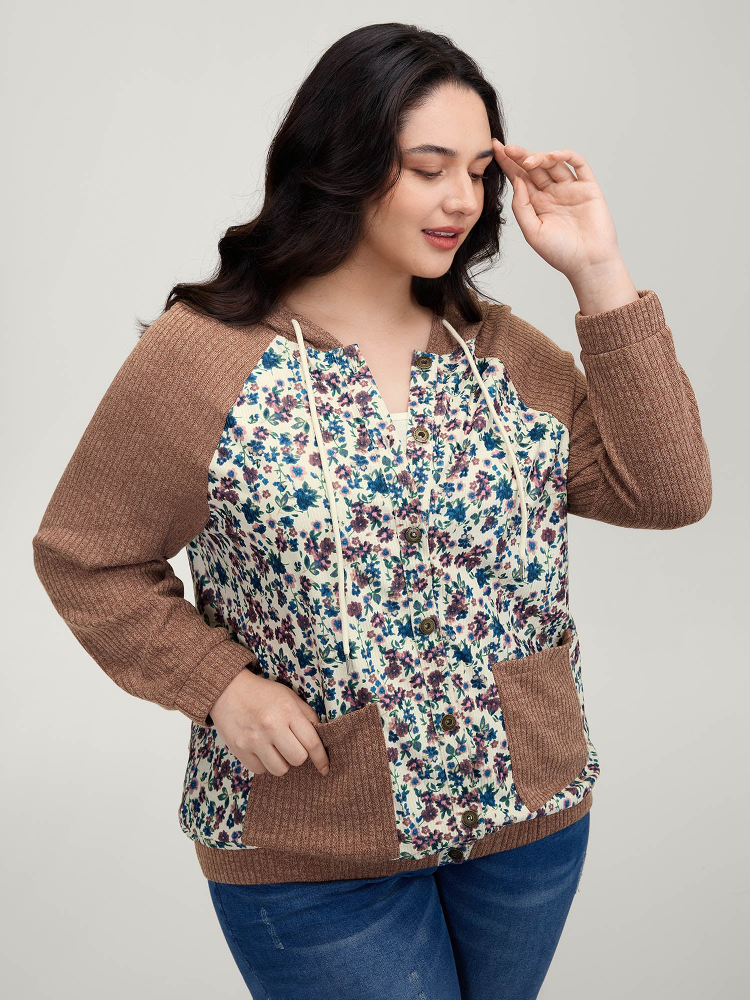 Floral Print Color Contrast Jacket - Image 2
