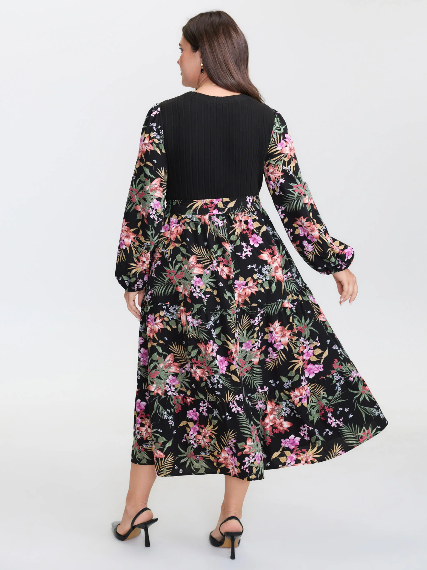 Floral Print Color Contrast Midi Dress - Image 4