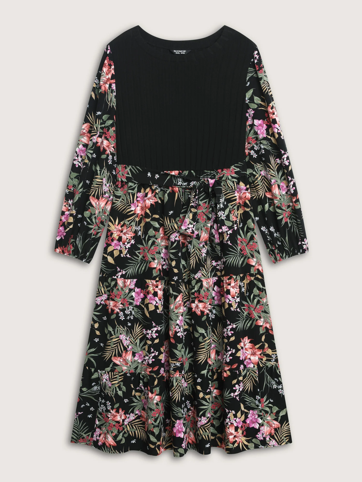 Floral Print Color Contrast Midi Dress - Image 5