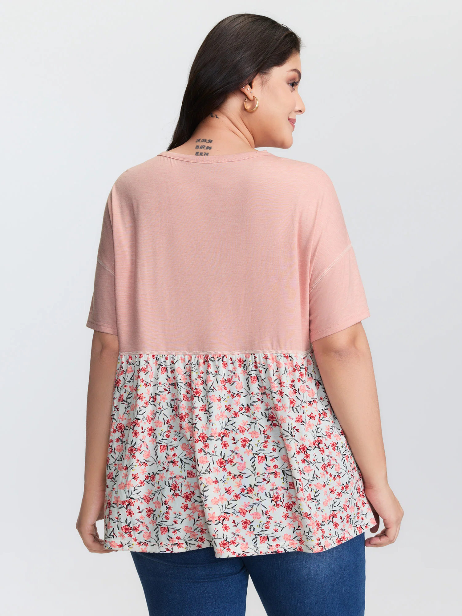 Floral Print Color Contrast Placket T-Shirt - Image 4
