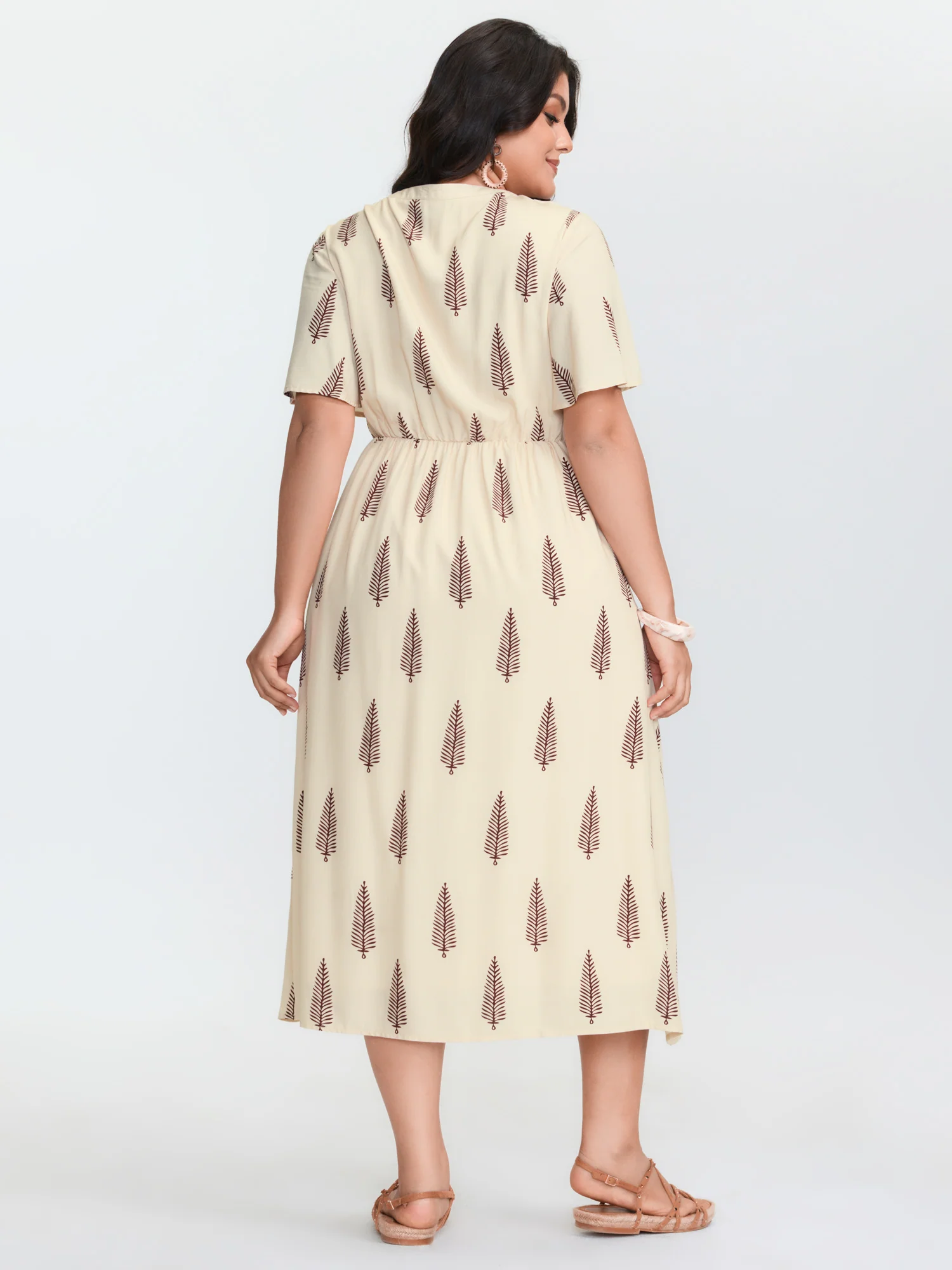 Floral Print Color Contrast Pockets Midi Dress - Image 4