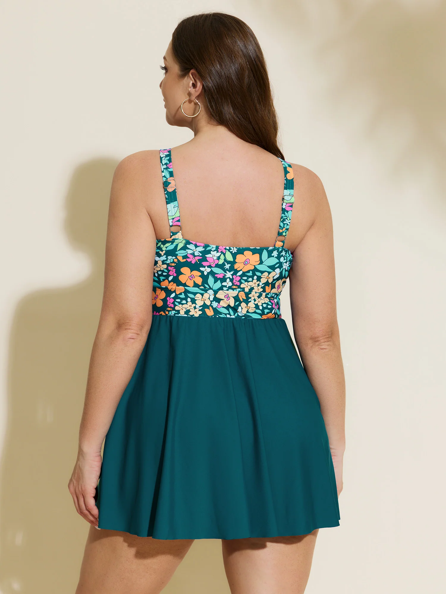Floral Print Color Contrast Pockets Swim Dress - Image 5