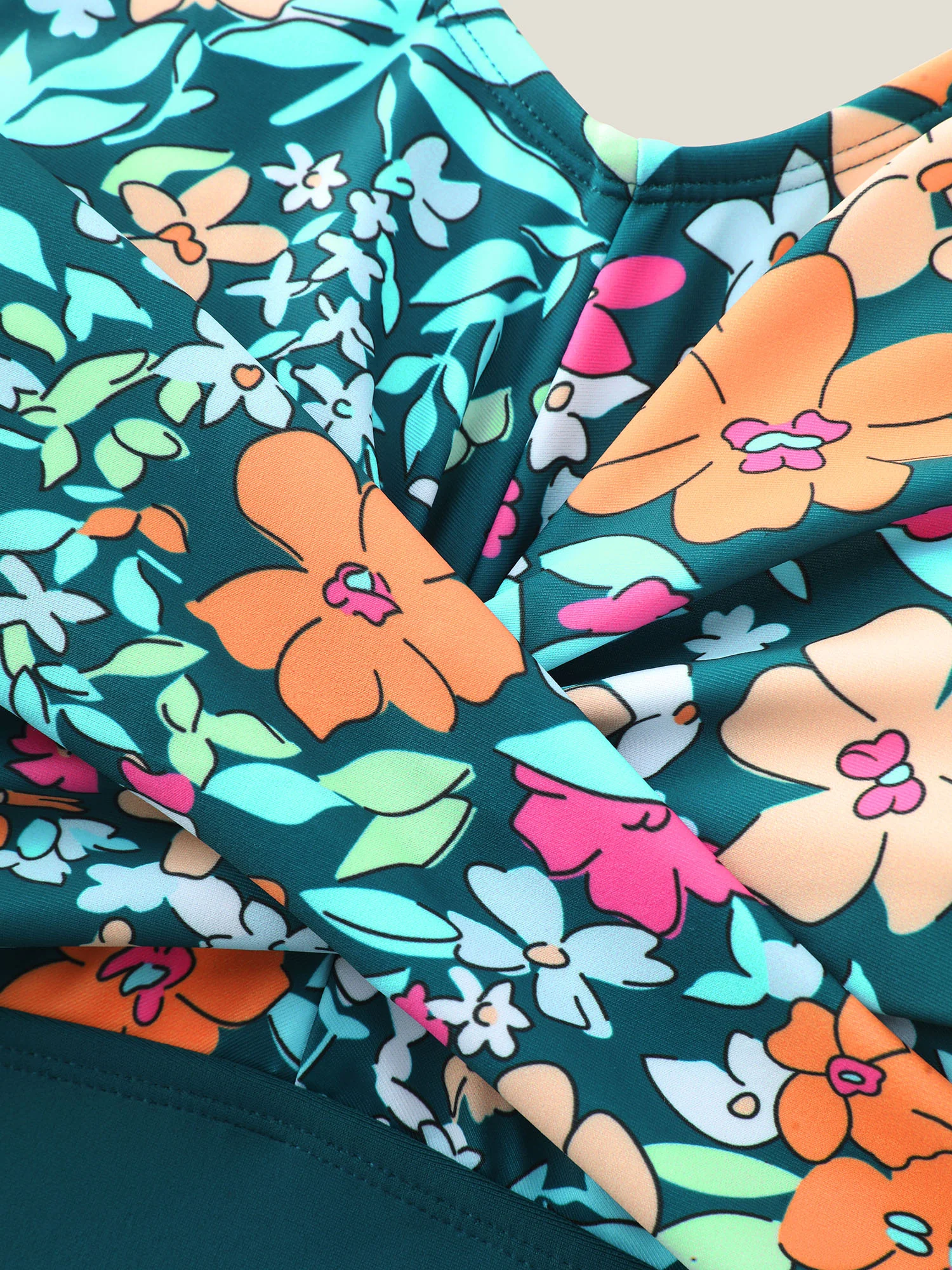 Floral Print Color Contrast Pockets Swim Dress - Image 9