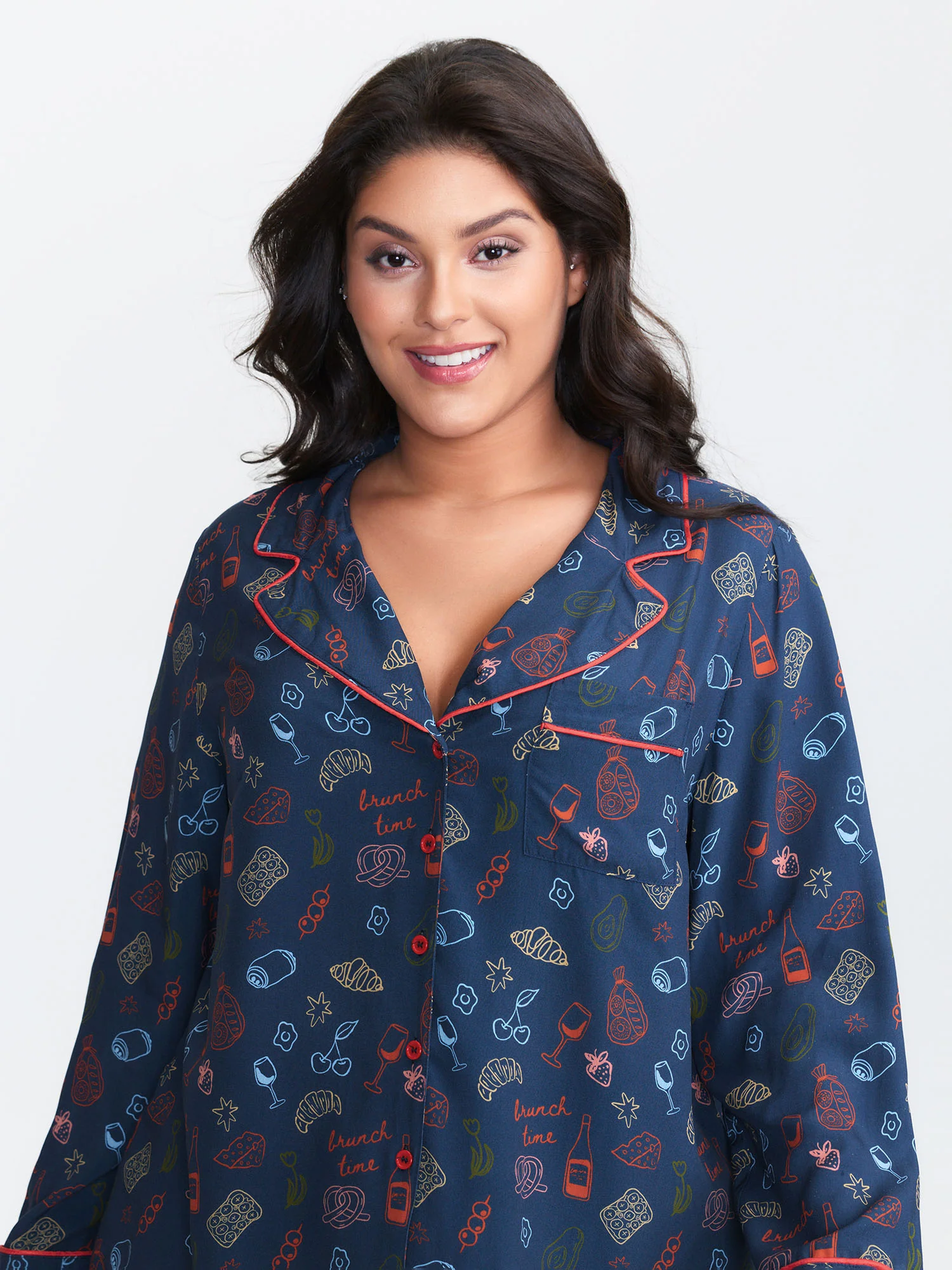 Colorful Floral Print Color Contrast Pajama Top - Image 2