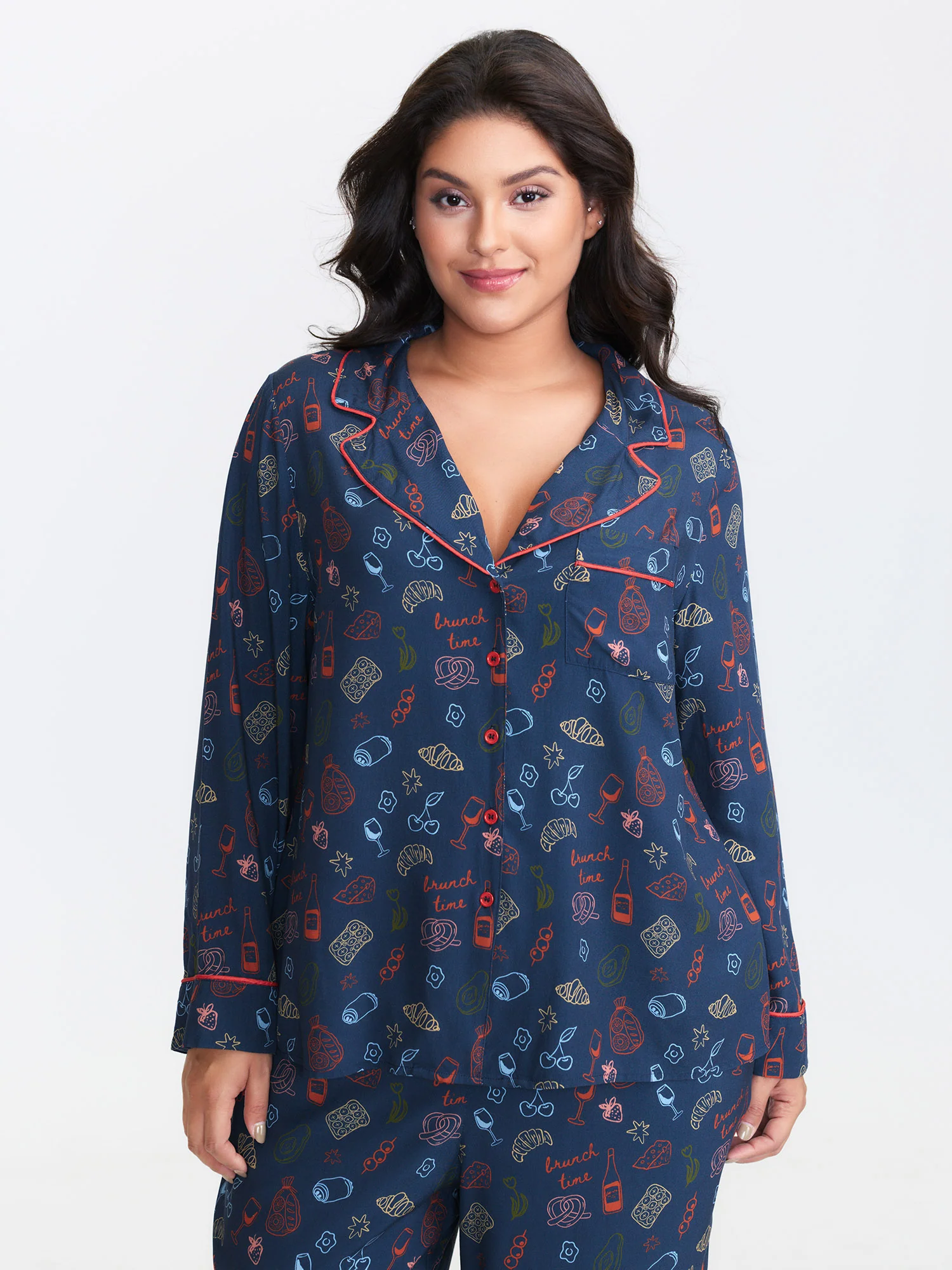 Colorful Floral Print Color Contrast Pajama Top - Image 3