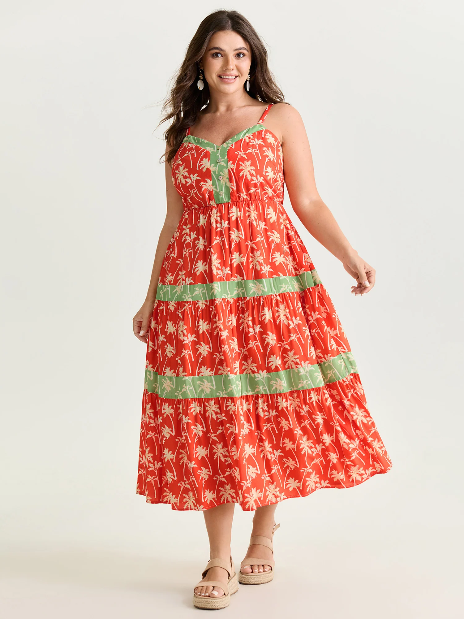 Floral Print Color Contrast Stripe Midi Dress - Image 3