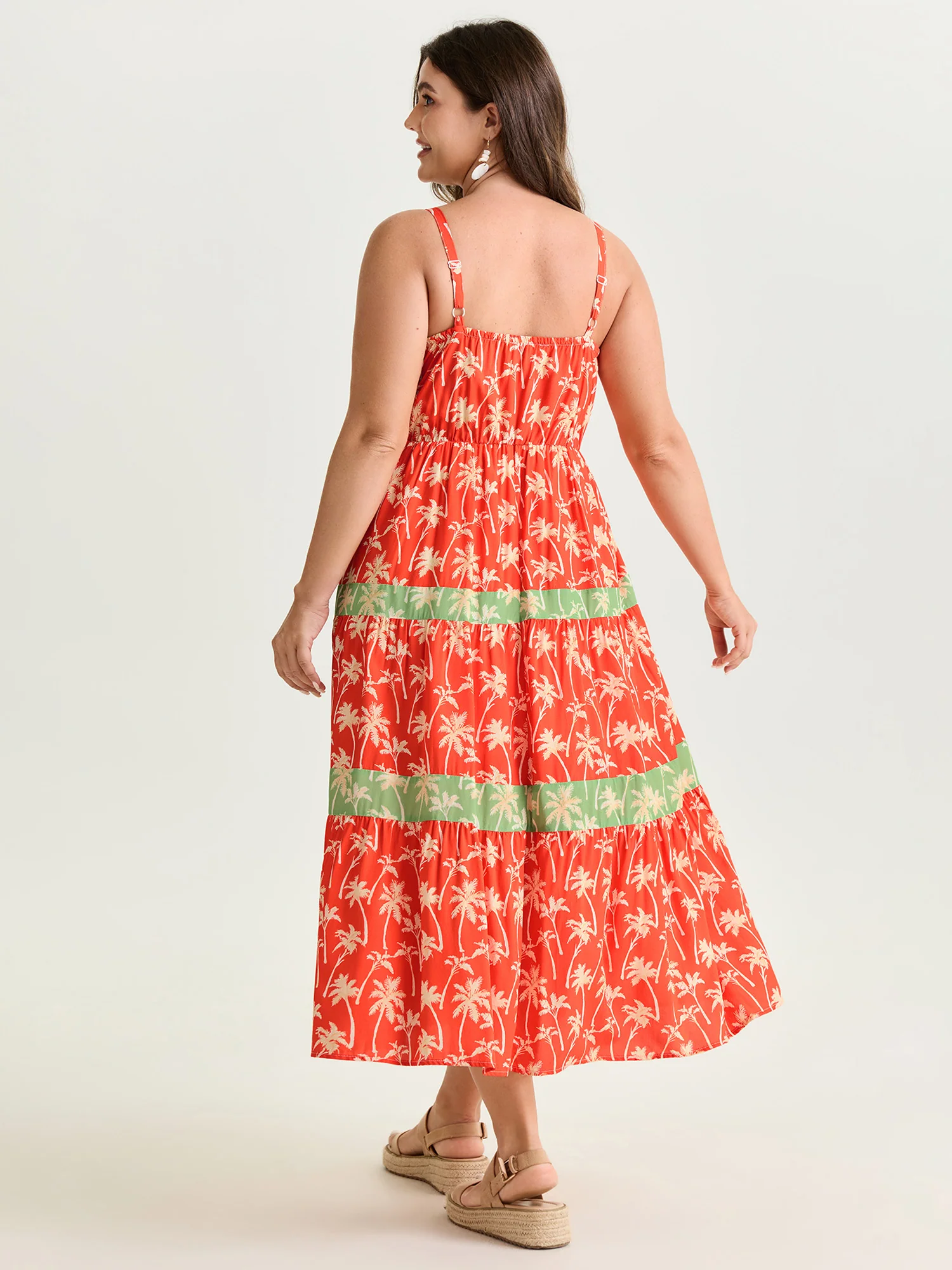 Floral Print Color Contrast Stripe Midi Dress - Image 4