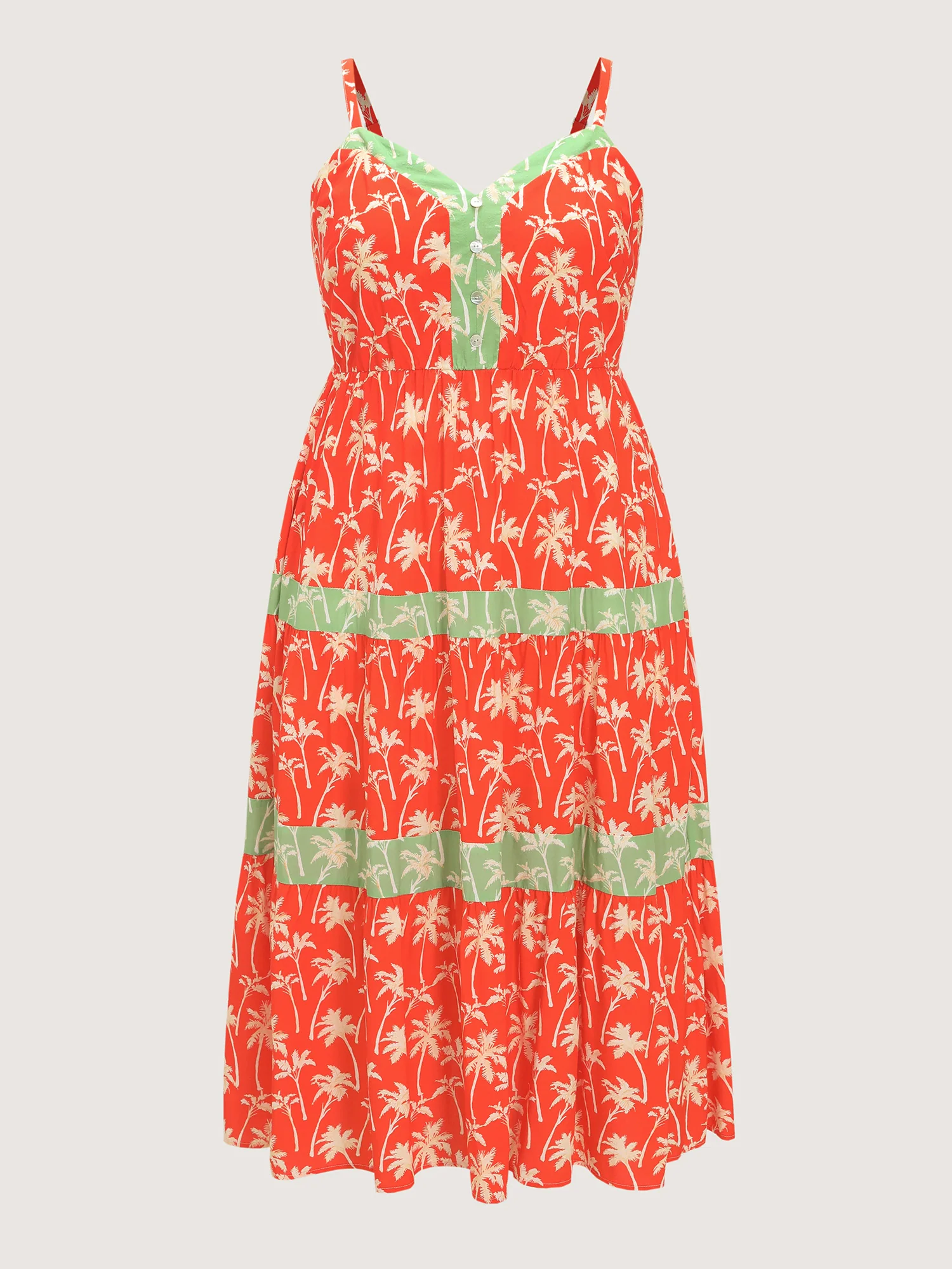 Floral Print Color Contrast Stripe Midi Dress - Image 7