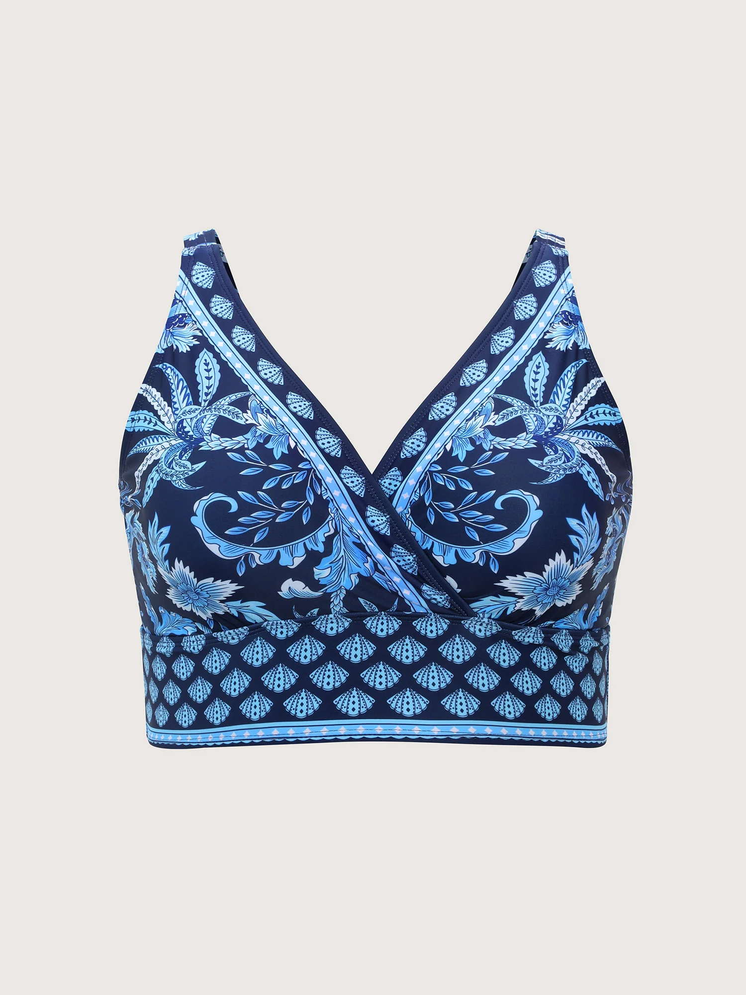 Floral Print Color Contrast Surplice Bikini Top - Image 6