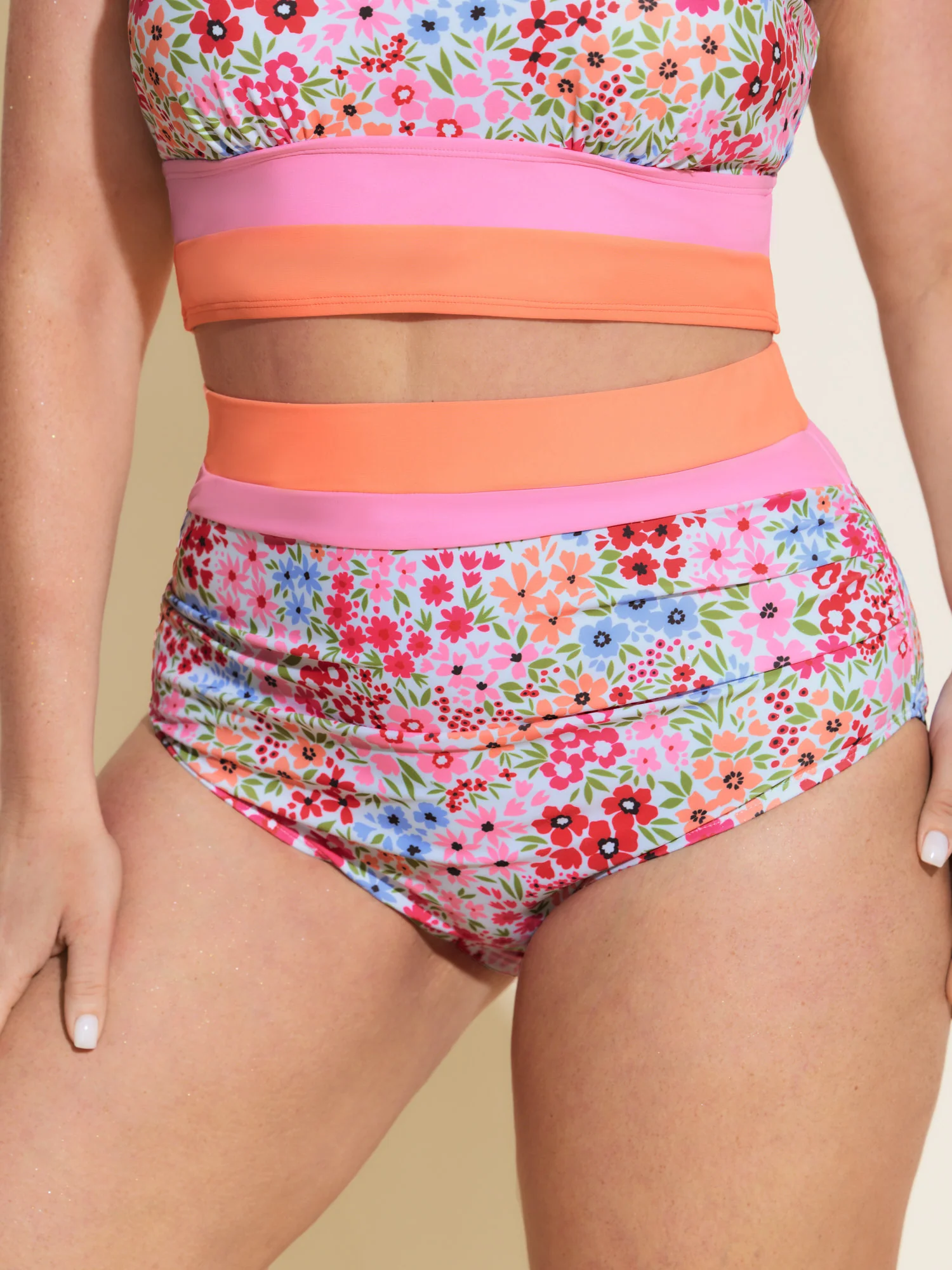 Floral Print Color Contrast Bikini Bottoms - Image 11