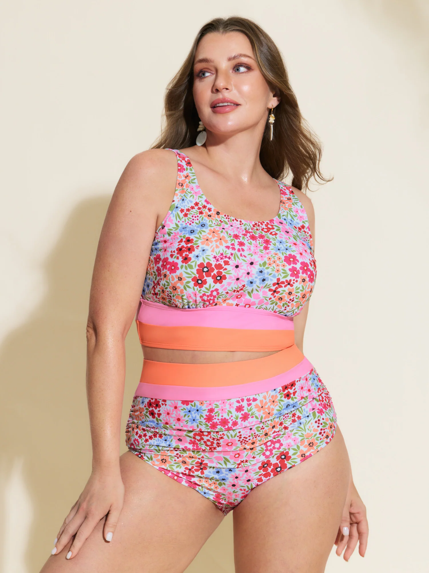 Floral Print Color Contrast Bikini Bottoms - Image 12