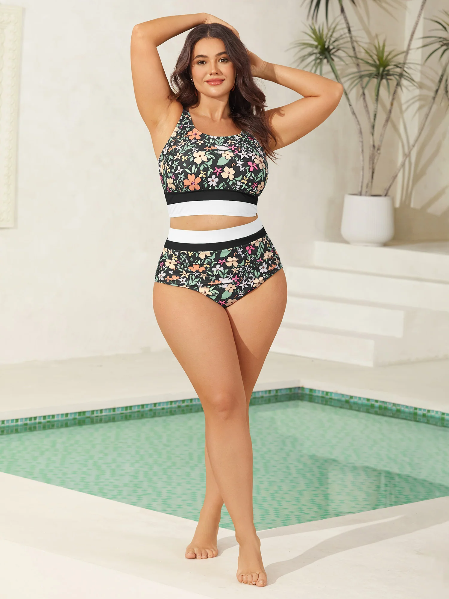 Floral Print Color Contrast Bikini Bottoms - Image 17