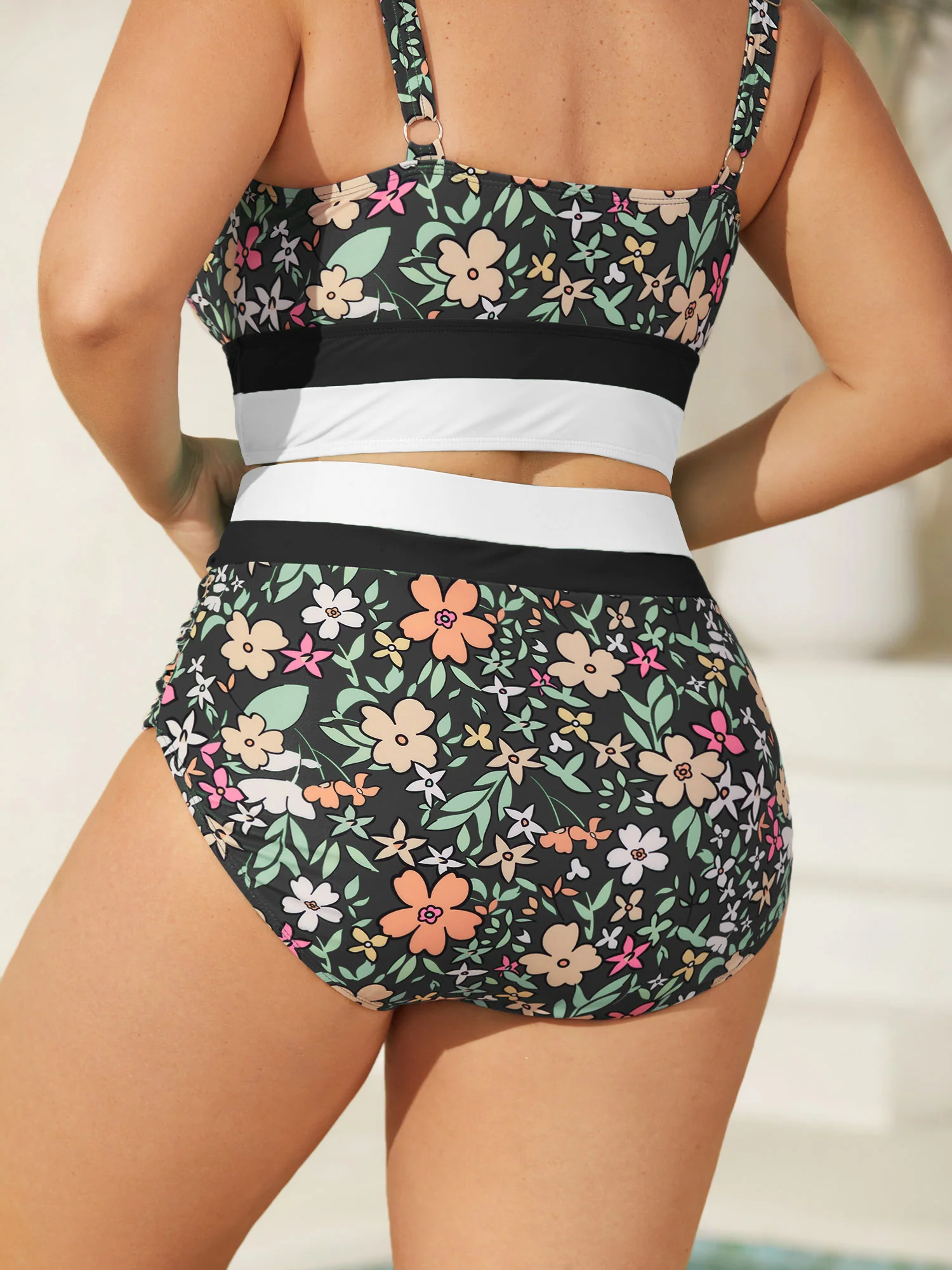 Floral Print Color Contrast Bikini Bottoms - Image 18