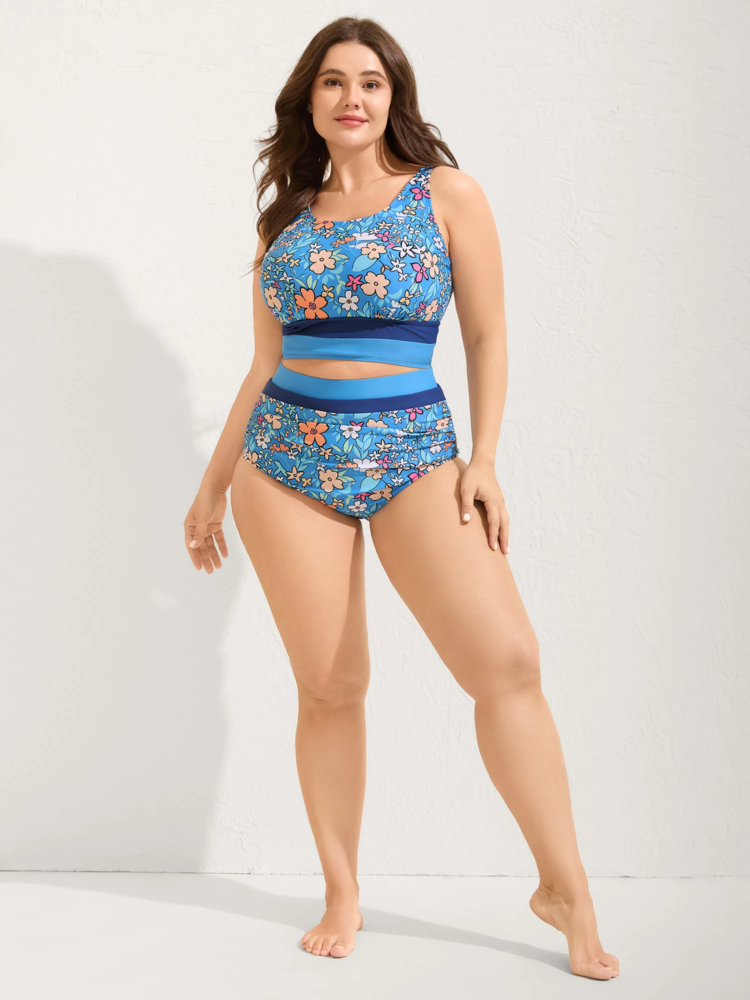 Floral Print Color Contrast Bikini Bottoms - Image 25