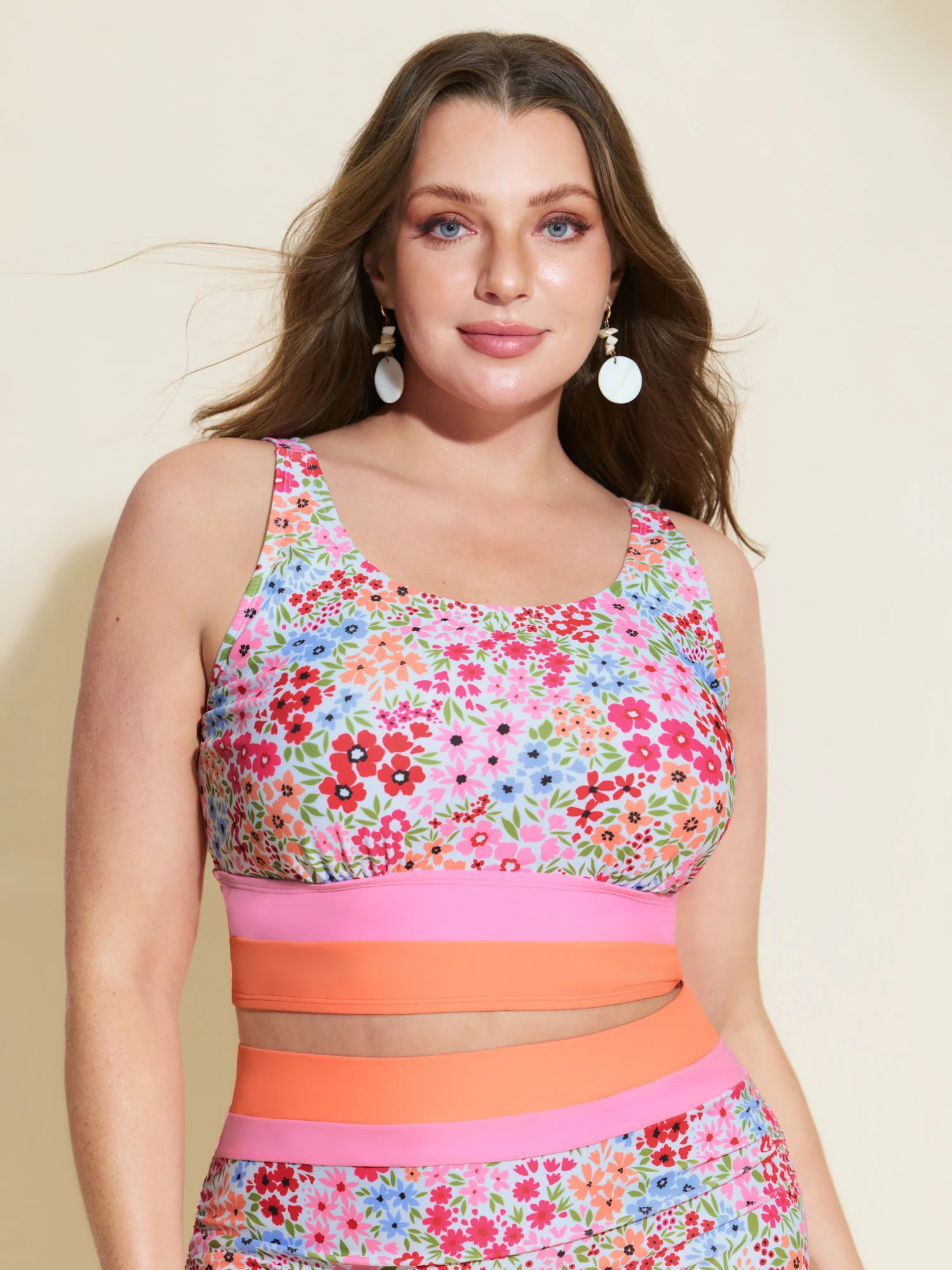 Floral Print Color Contrast Bikini Top - Image 12