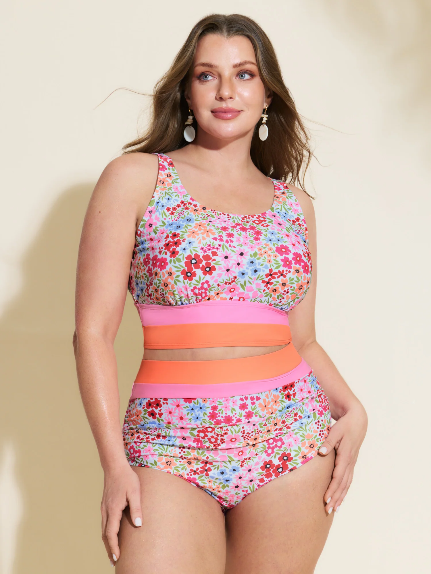Floral Print Color Contrast Bikini Top - Image 14