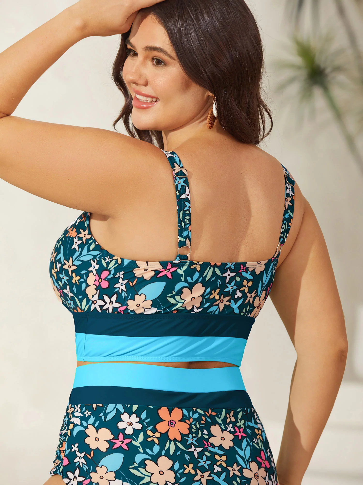 Floral Print Color Contrast Bikini Top - Image 19