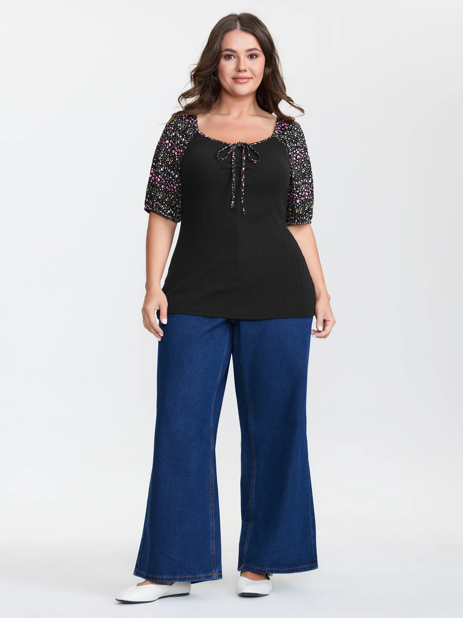 Floral Print Color Contrast T-Shirt - Image 3