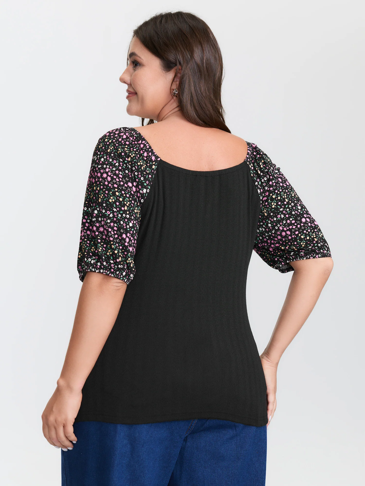 Floral Print Color Contrast T-Shirt - Image 5