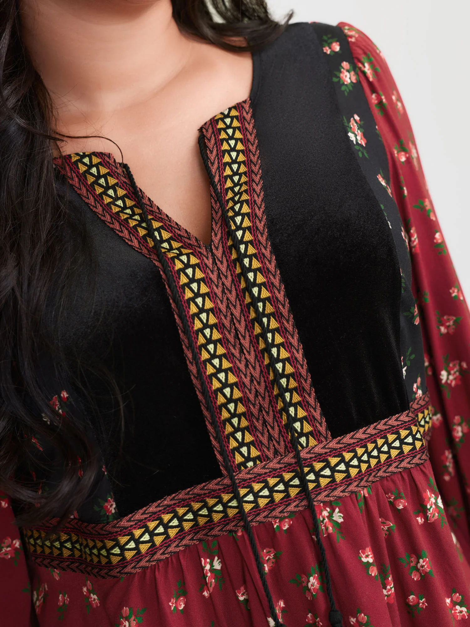 Floral Print Color Contrast Tie Blouse - Image 4