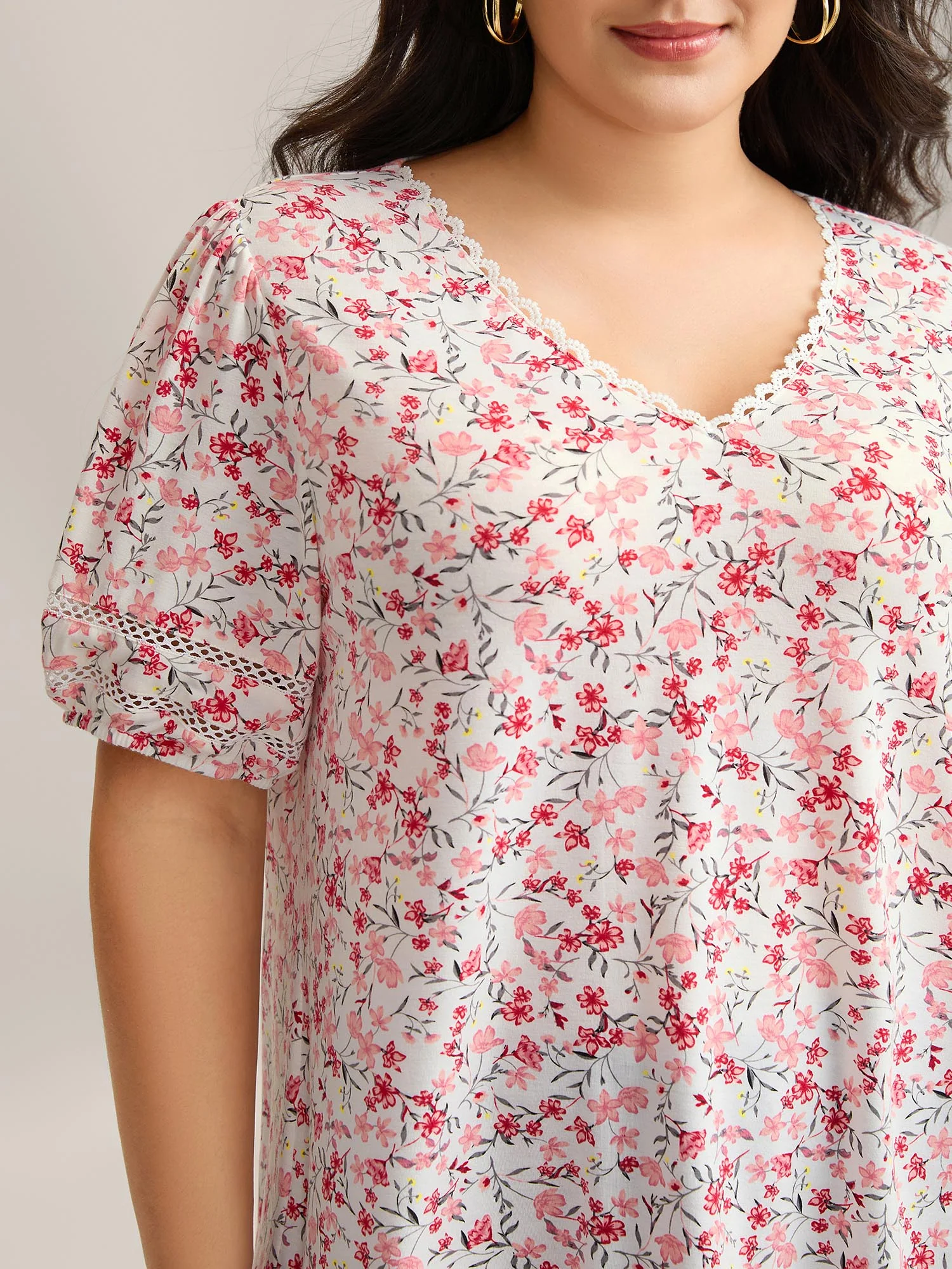 Floral Print Colorful Lace Knit Top - Image 2