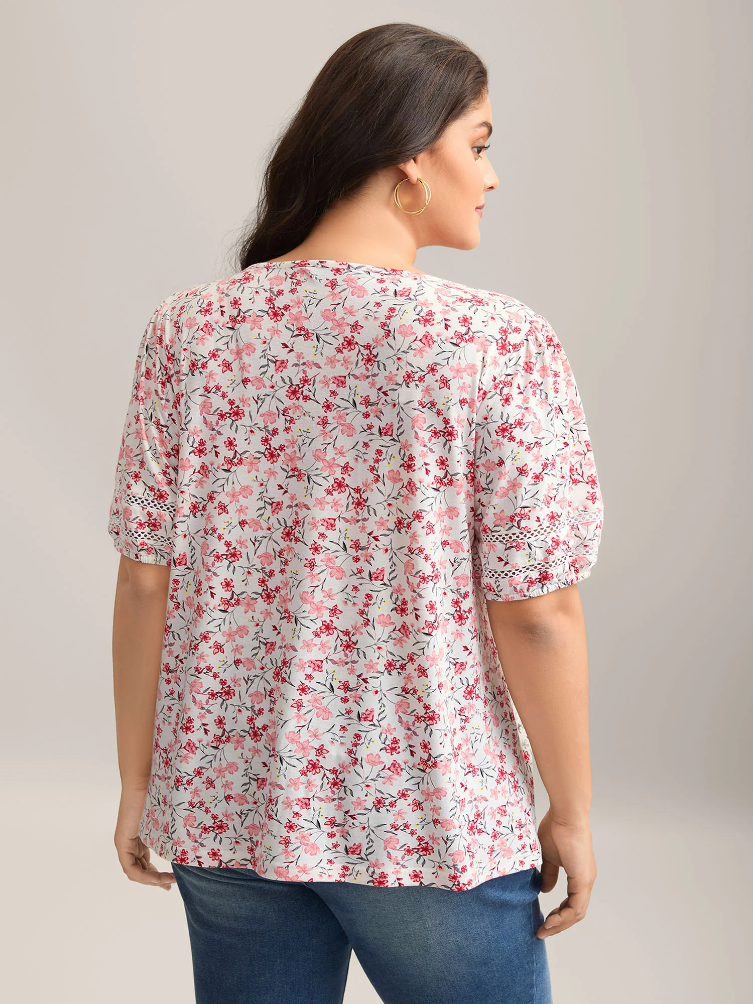 Floral Print Colorful Lace Knit Top - Image 4