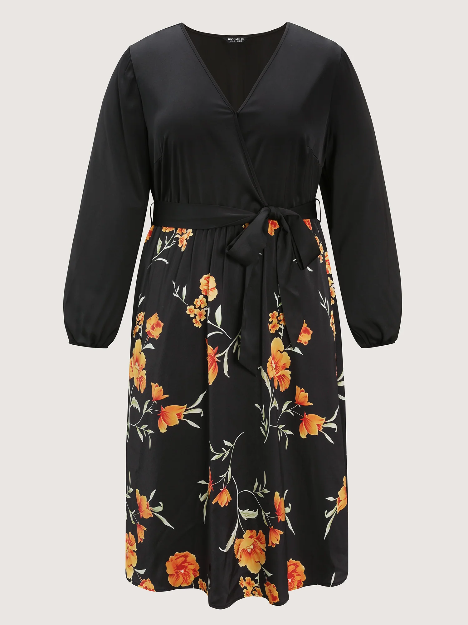 Floral Print Contrast Belted Midi Dress - Image 7
