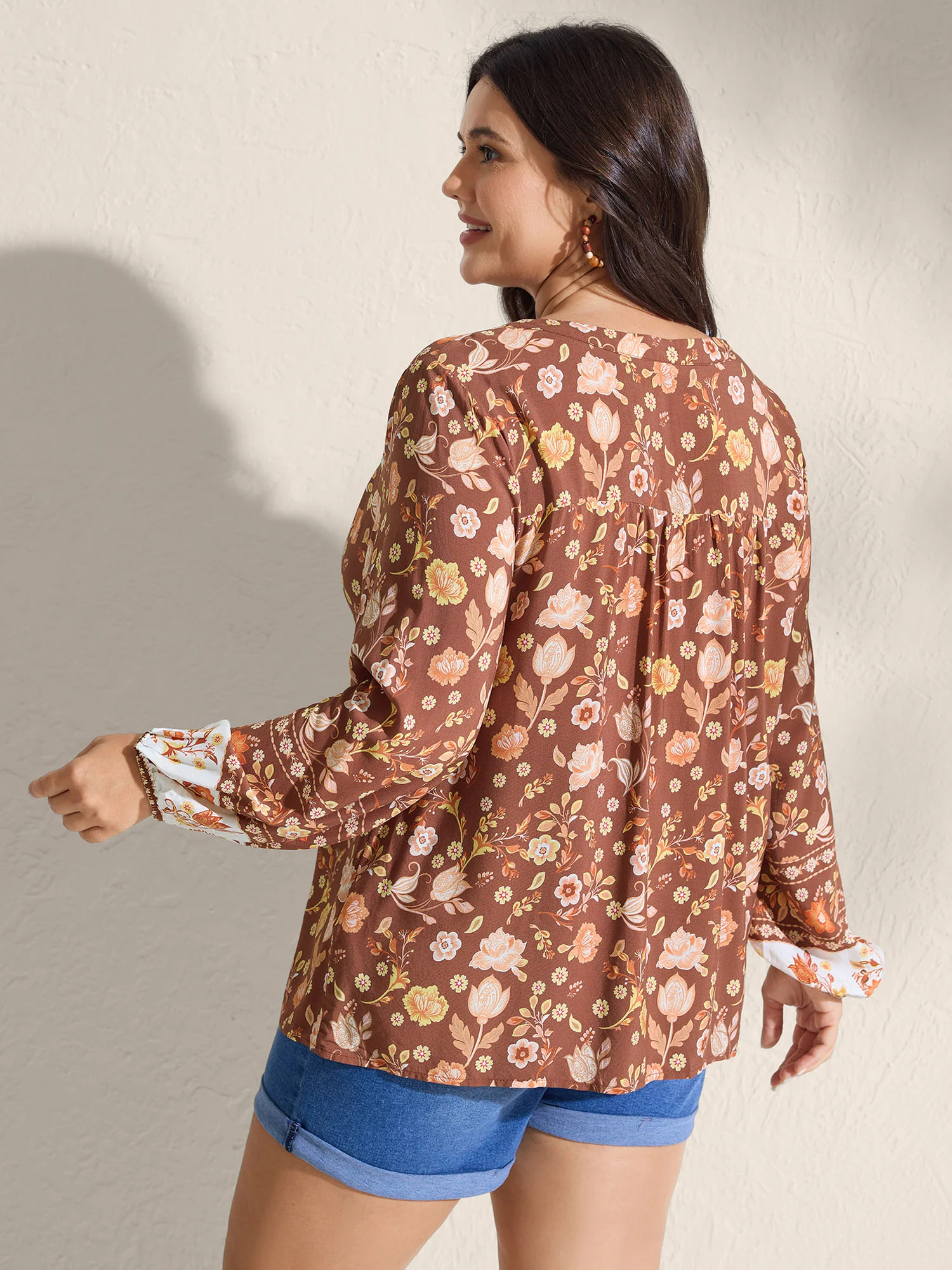 Floral Print Contrast Button-Front Shirt - Image 4