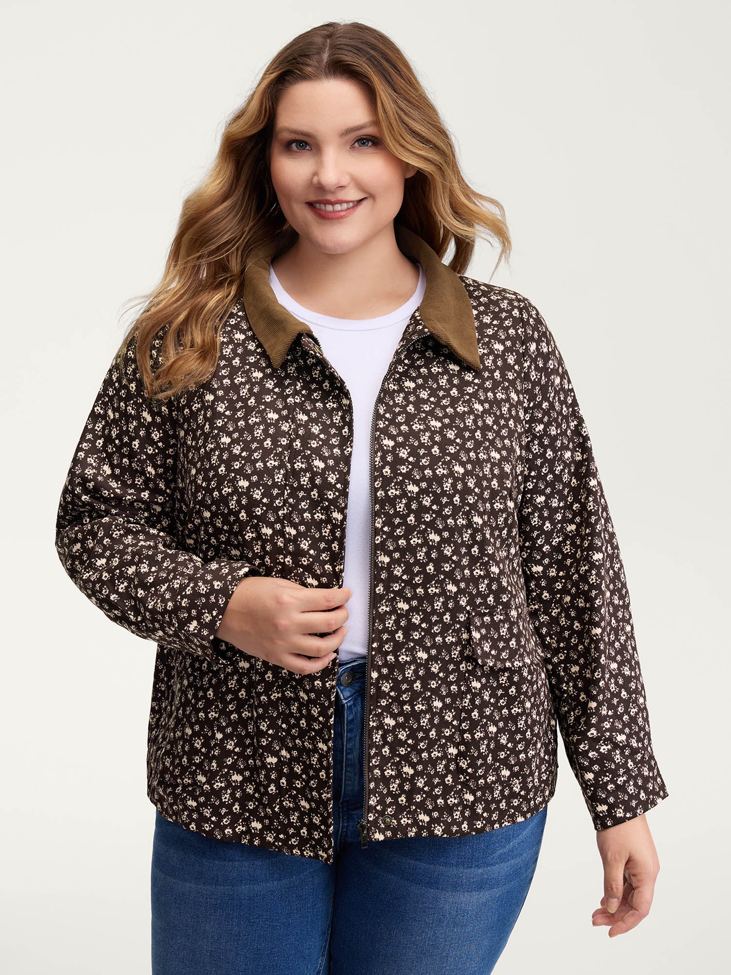 Floral Print Contrast Collar Jacket - Image 2
