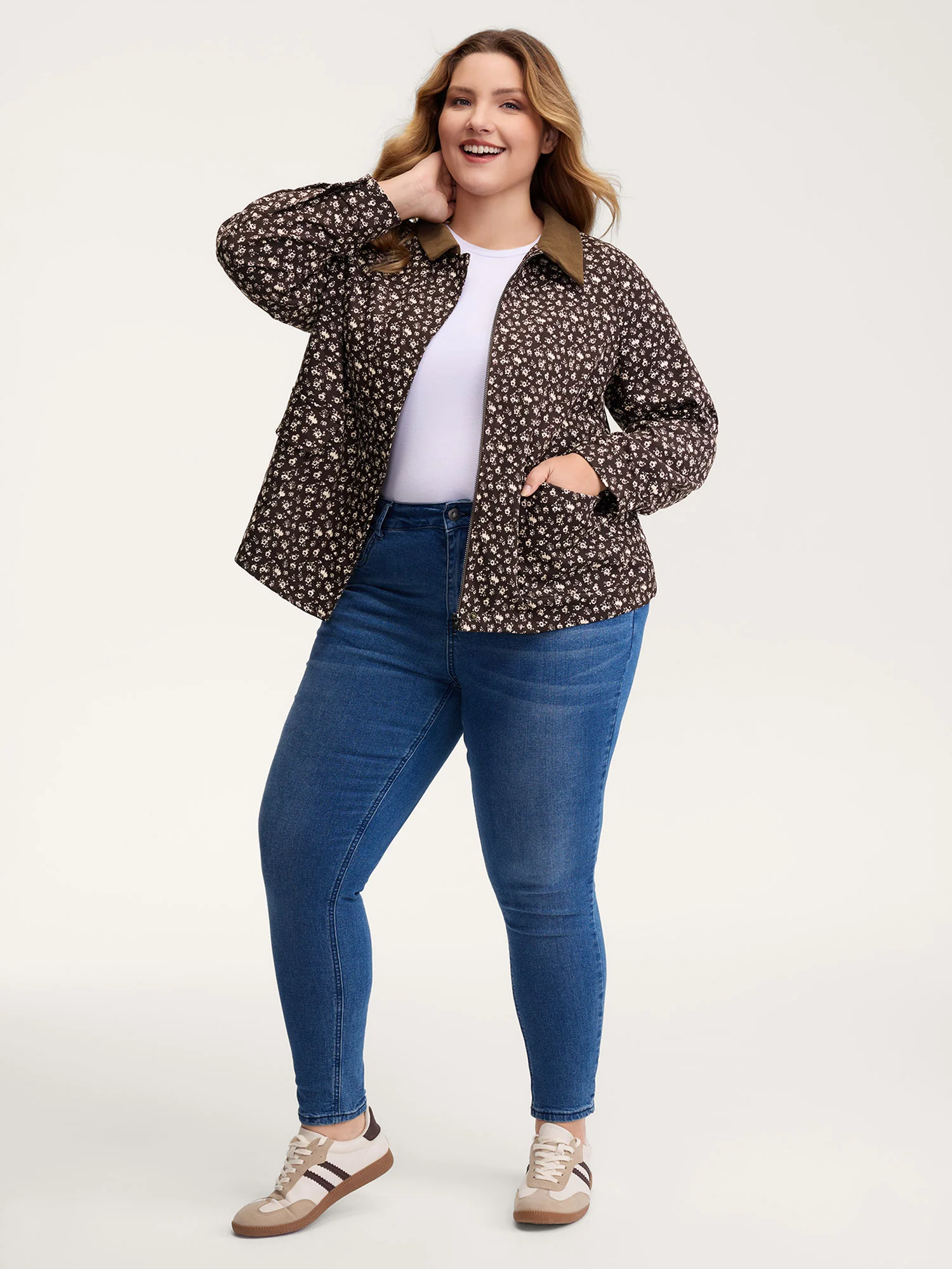 Floral Print Contrast Collar Jacket - Image 3