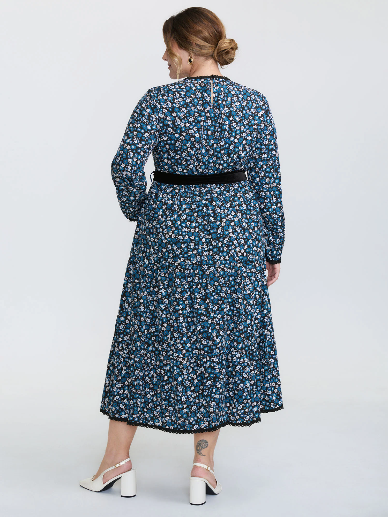 Floral Print Contrast Color Belted Midi Dress - Image 6