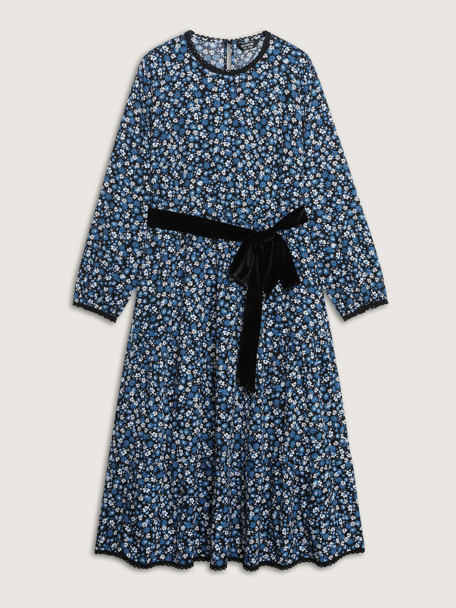 Floral Print Contrast Color Belted Midi Dress - Image 7