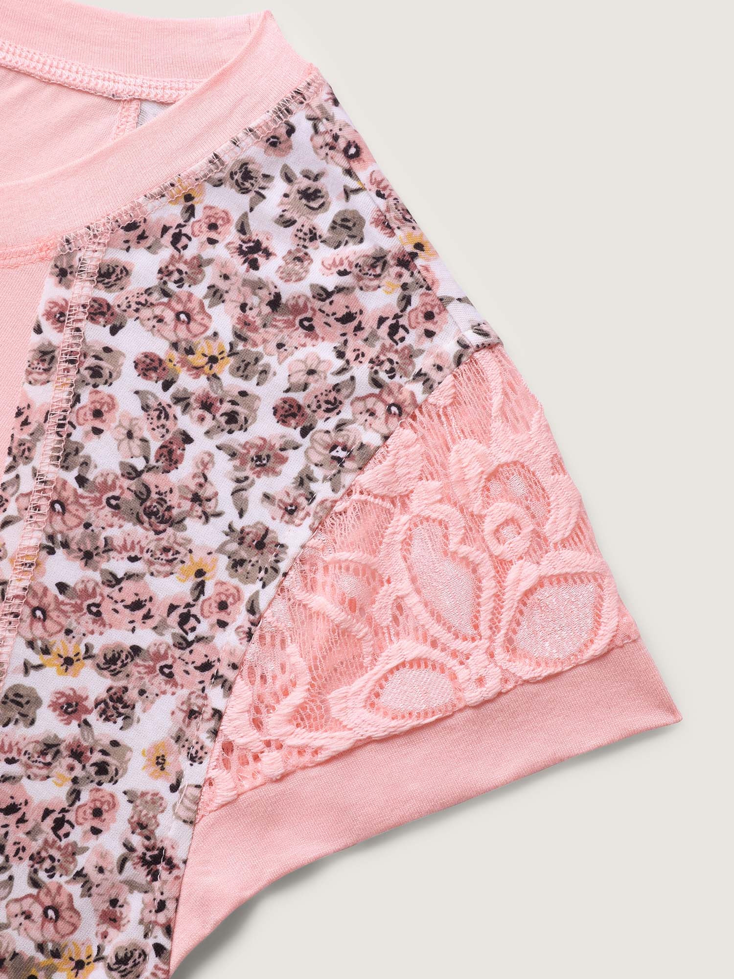 Floral Print Contrast Cut-Out T-Shirt - Image 5