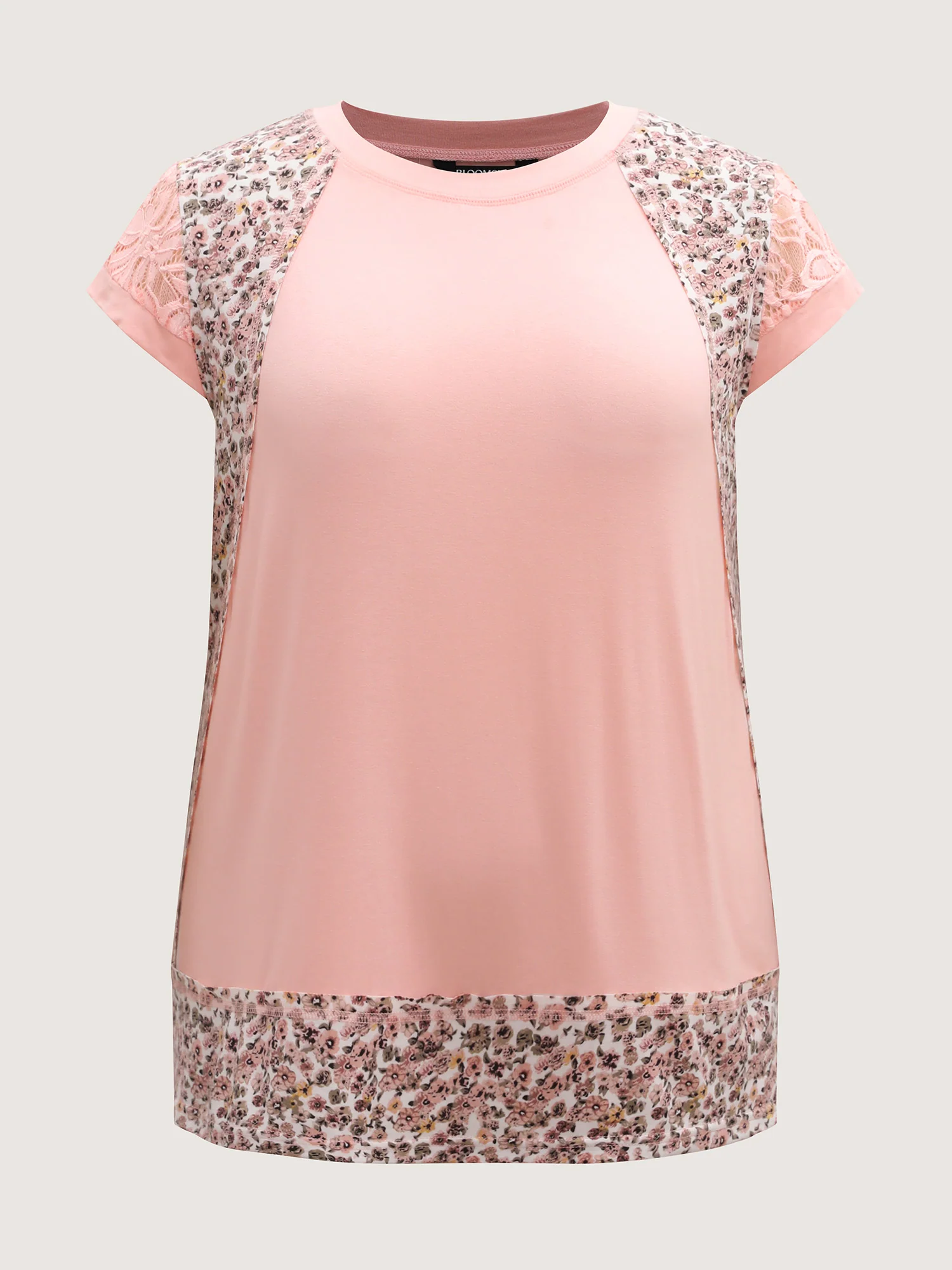 Floral Print Contrast Cut-Out T-Shirt - Image 6