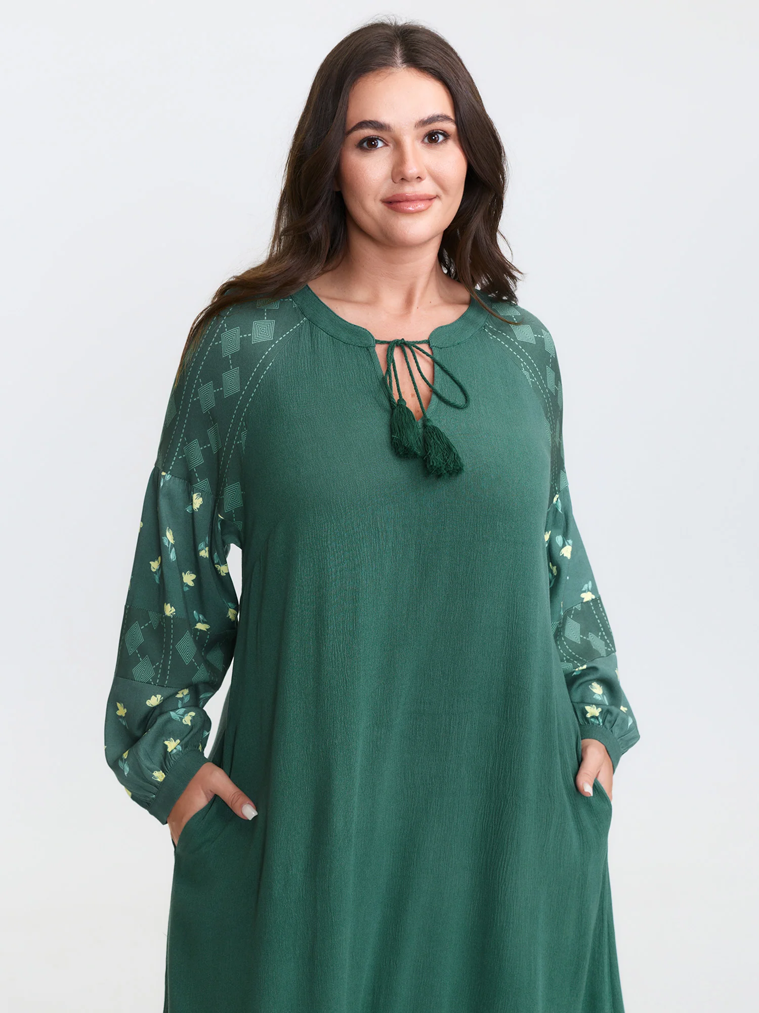 Floral Print Contrast Drawstring Midi Dress - Image 2