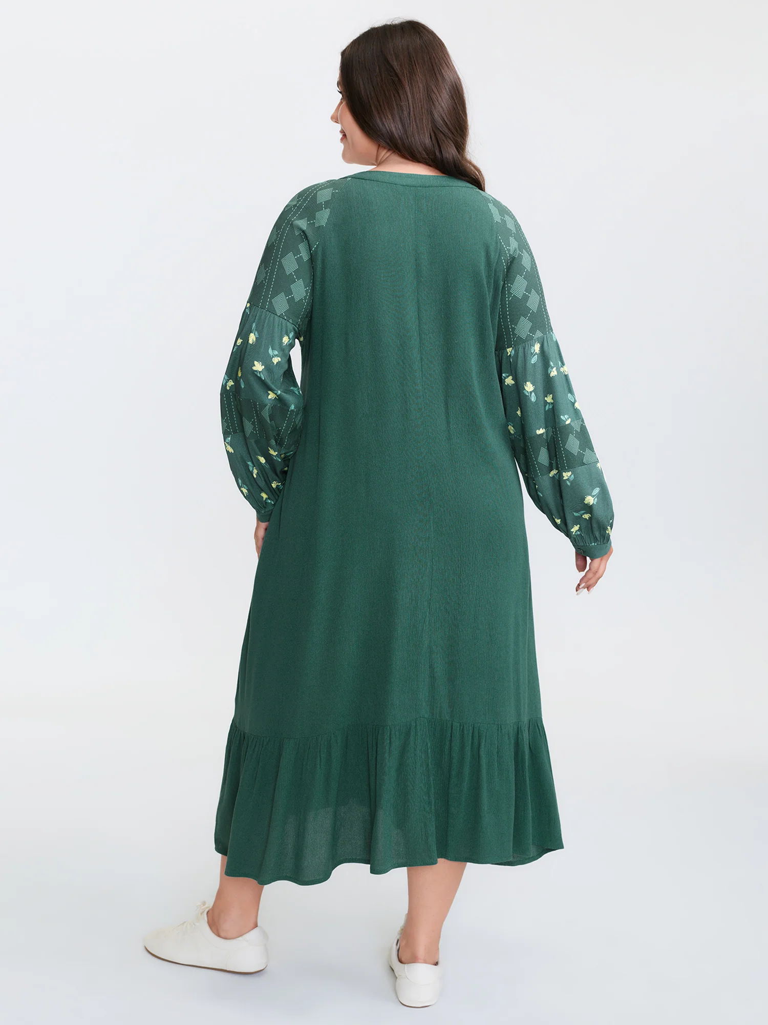 Floral Print Contrast Drawstring Midi Dress - Image 4