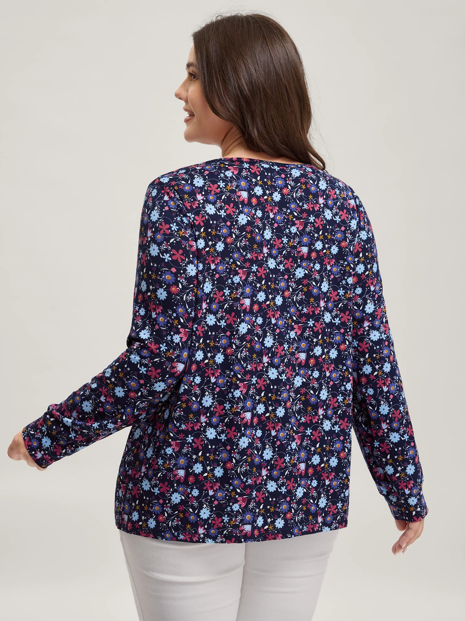 Floral Print Contrast Flowy Knit Top - Image 4