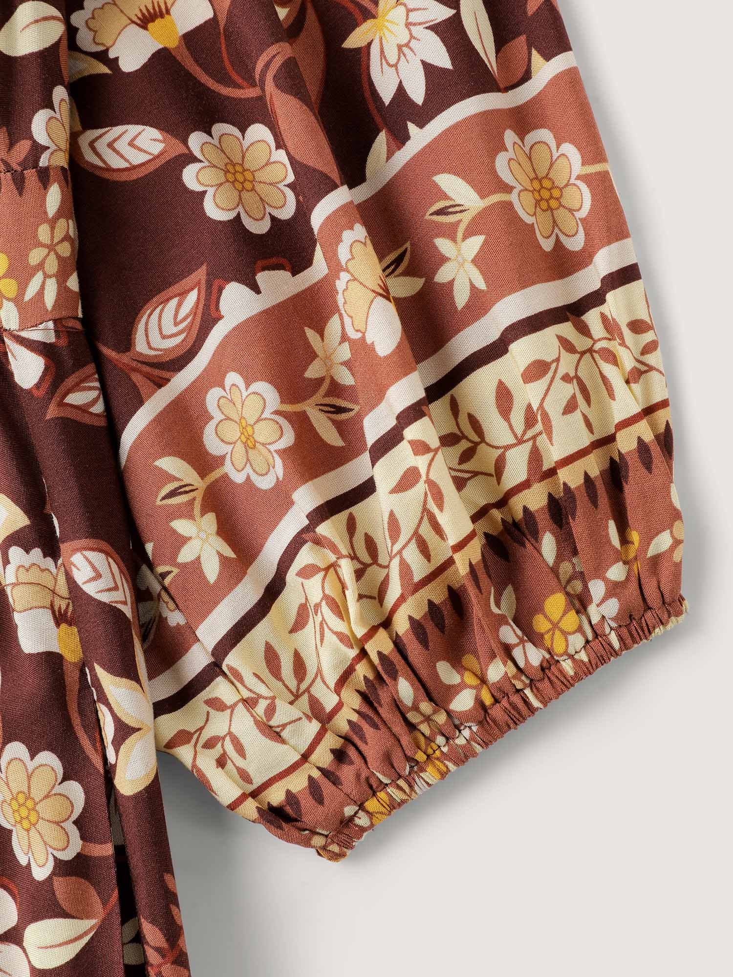 Floral Print Contrast Neckline Maxi Dress - Image 5