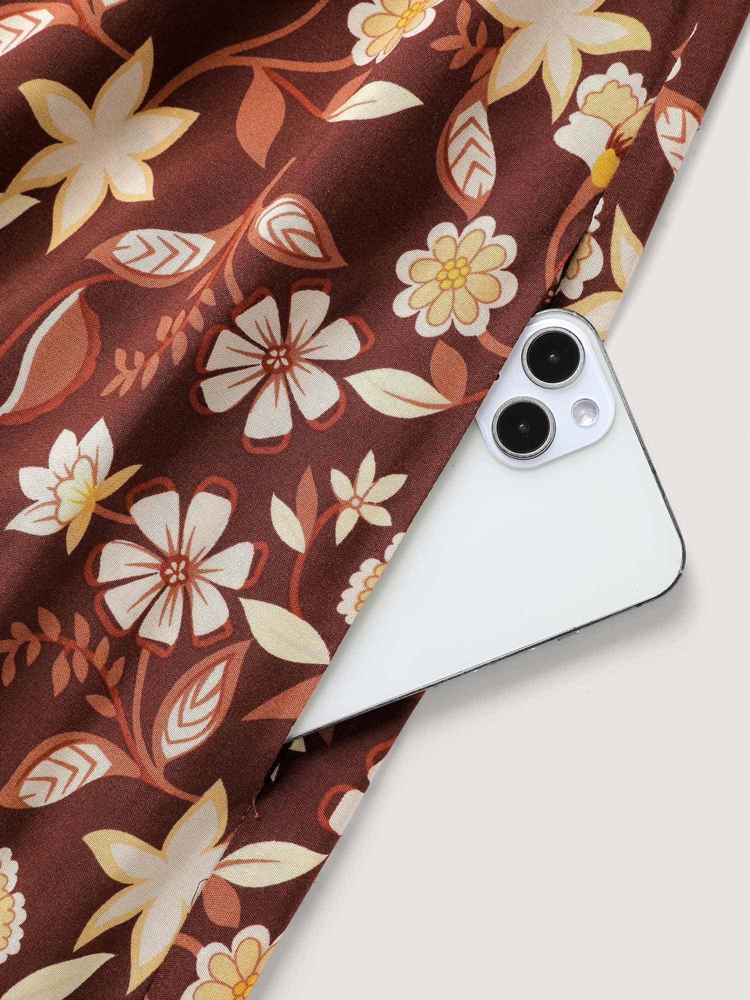 Floral Print Contrast Neckline Maxi Dress - Image 6