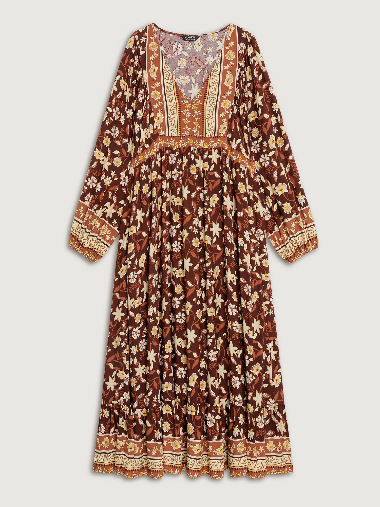 Floral Print Contrast Neckline Maxi Dress - Image 7