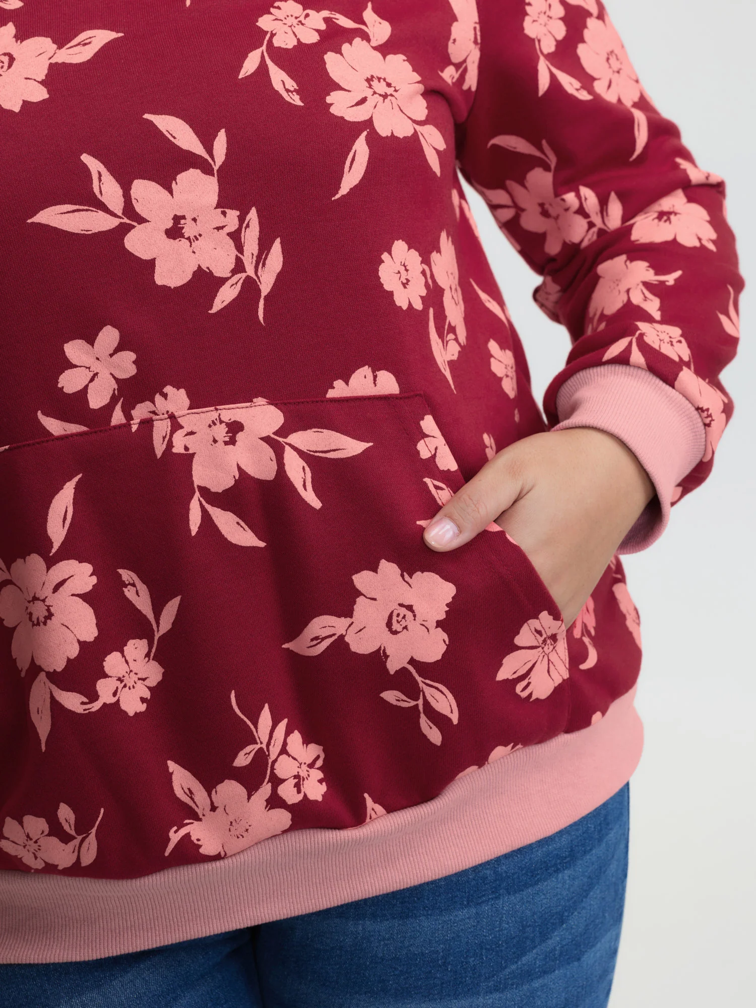 Floral Print Contrast Pockets Hoodie - Image 5