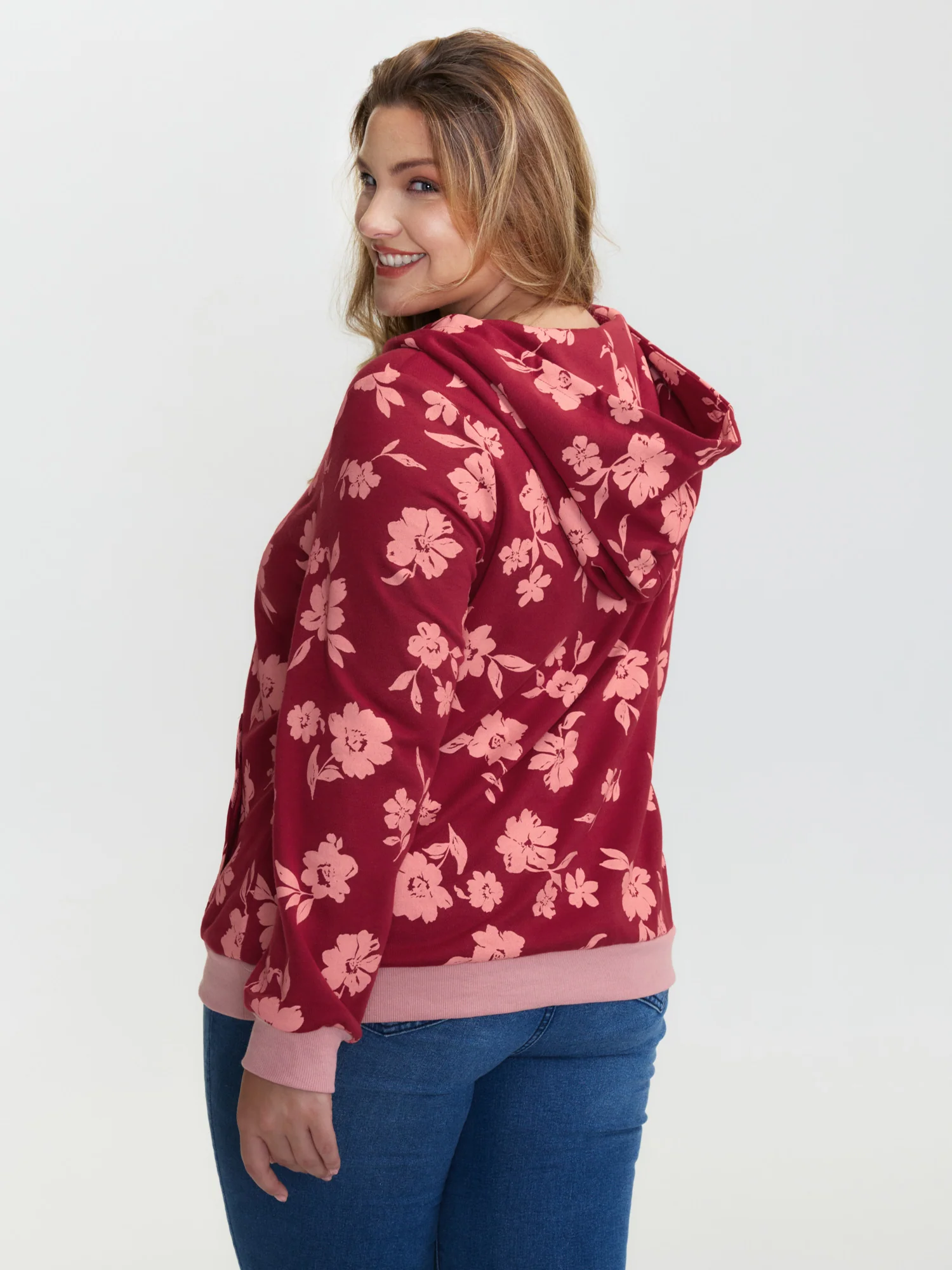 Floral Print Contrast Pockets Hoodie - Image 6
