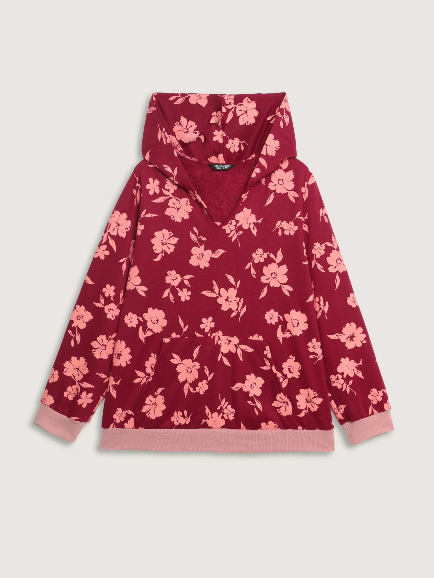 Floral Print Contrast Pockets Hoodie - Image 9