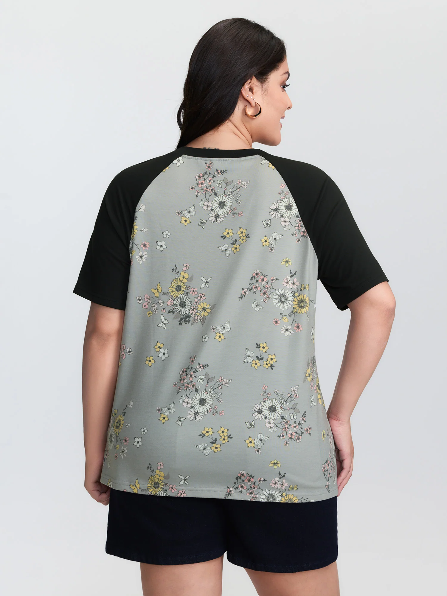 Floral Print Contrast Raglan Sleeve T-Shirt - Image 4