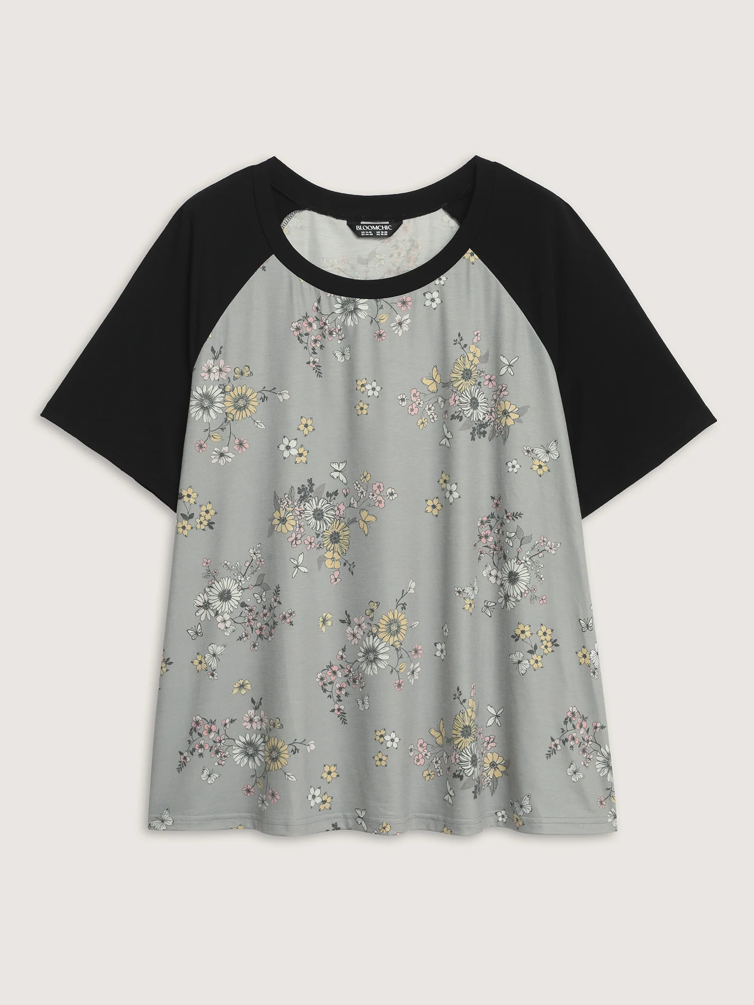 Floral Print Contrast Raglan Sleeve T-Shirt - Image 7