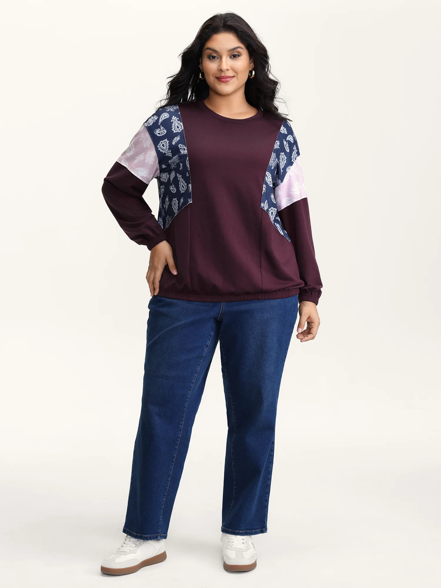 Floral Print Contrast Relaxed-Fit Sweatshirt - Image 3