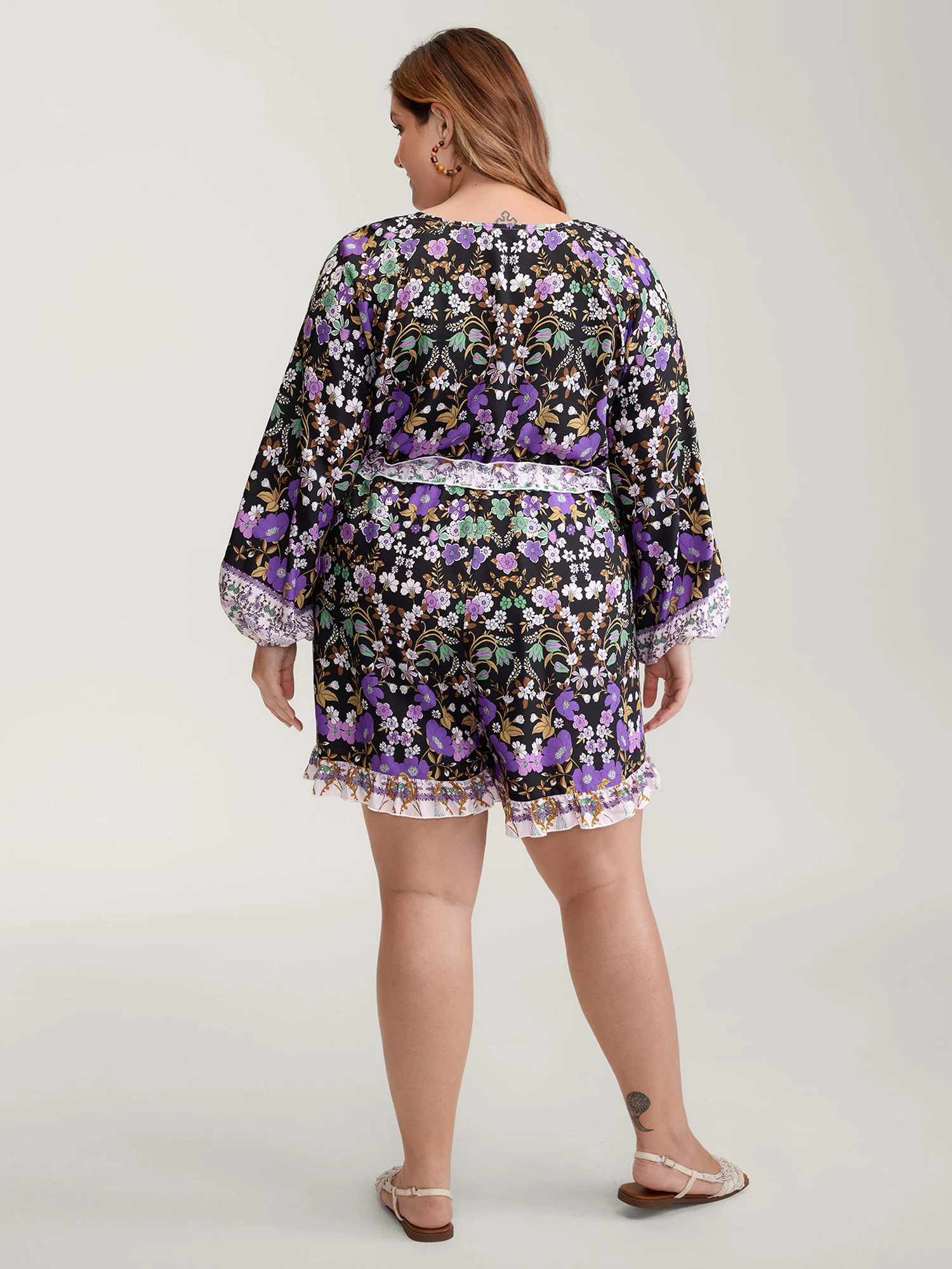 Floral Print Contrast Ruffled Trim Romper - Image 4